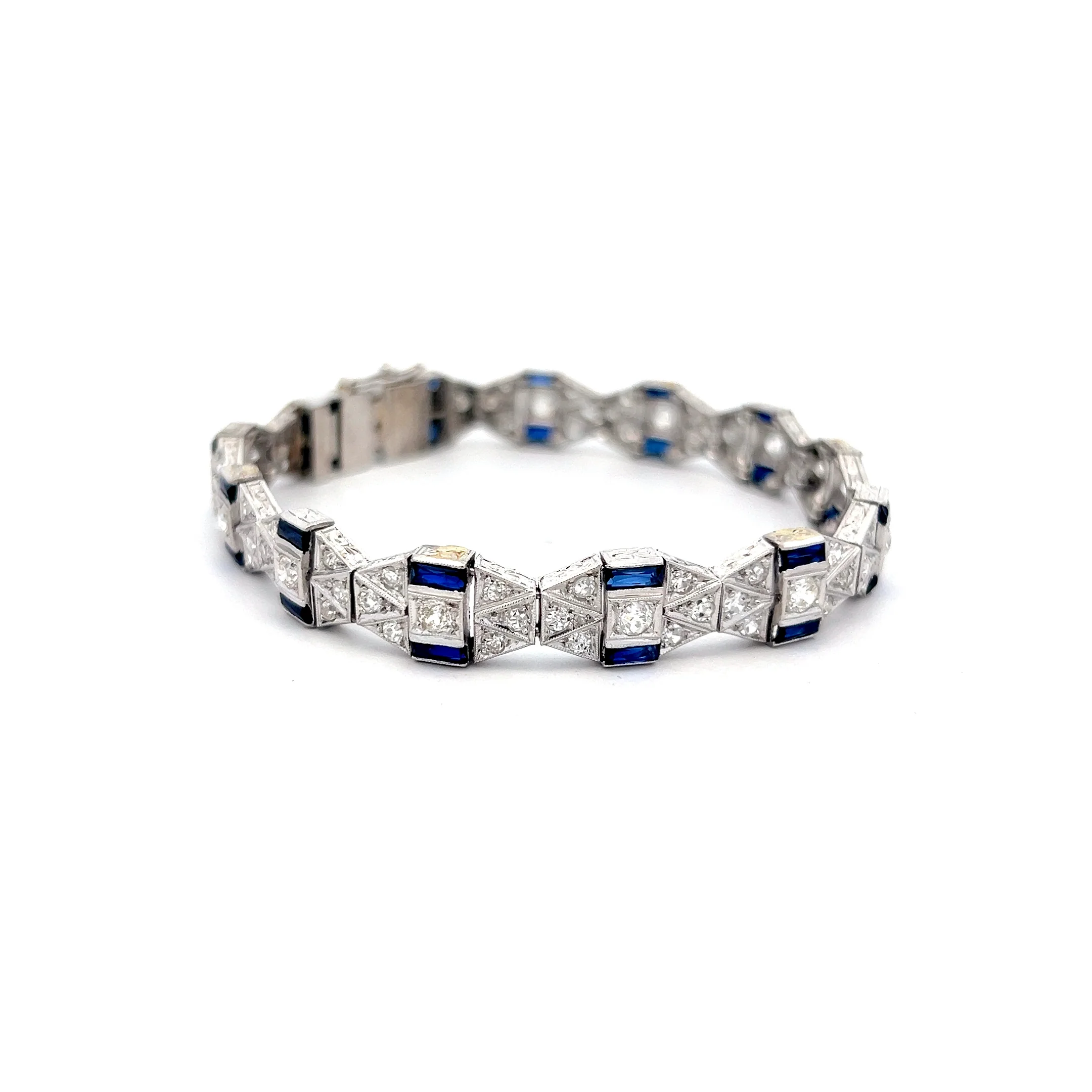 3.48 Antique Art Deco Sapphire & Diamond Bracelet in Platinum - Image 3