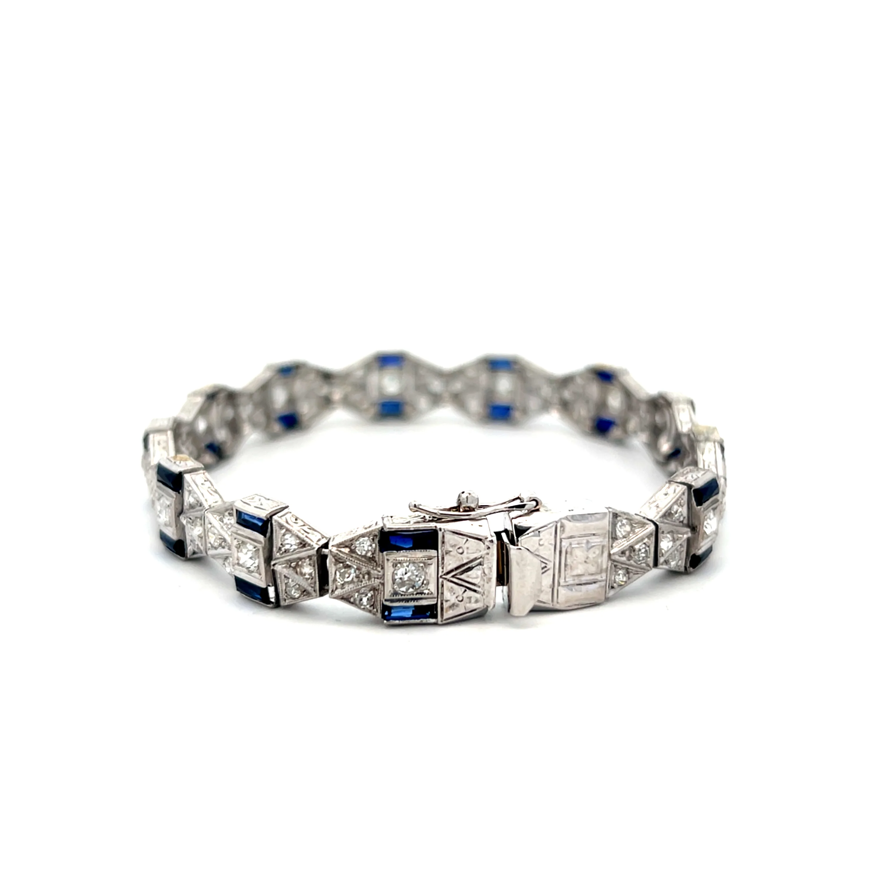 3.48 Antique Art Deco Sapphire & Diamond Bracelet in Platinum - Image 4