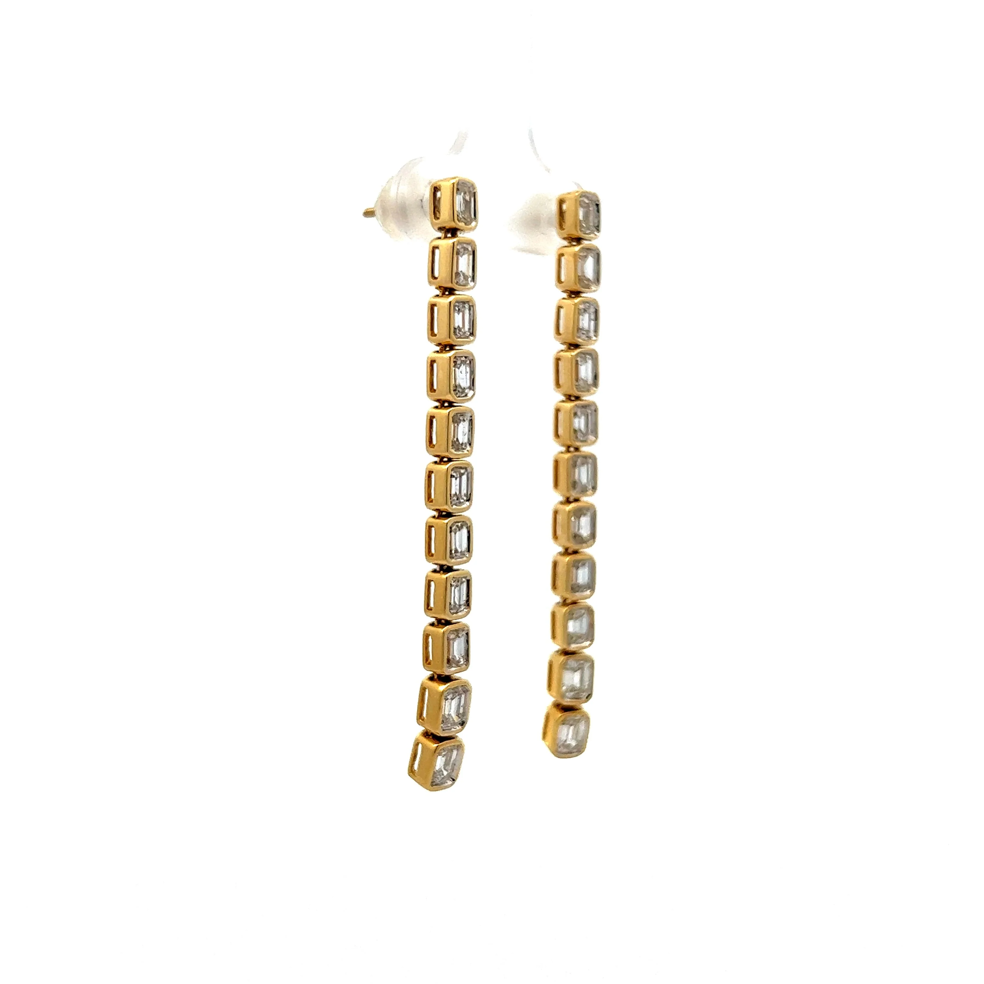 3.50 Emerald Cut Diamond Drop Earrings in Yellow Gold - Image 3