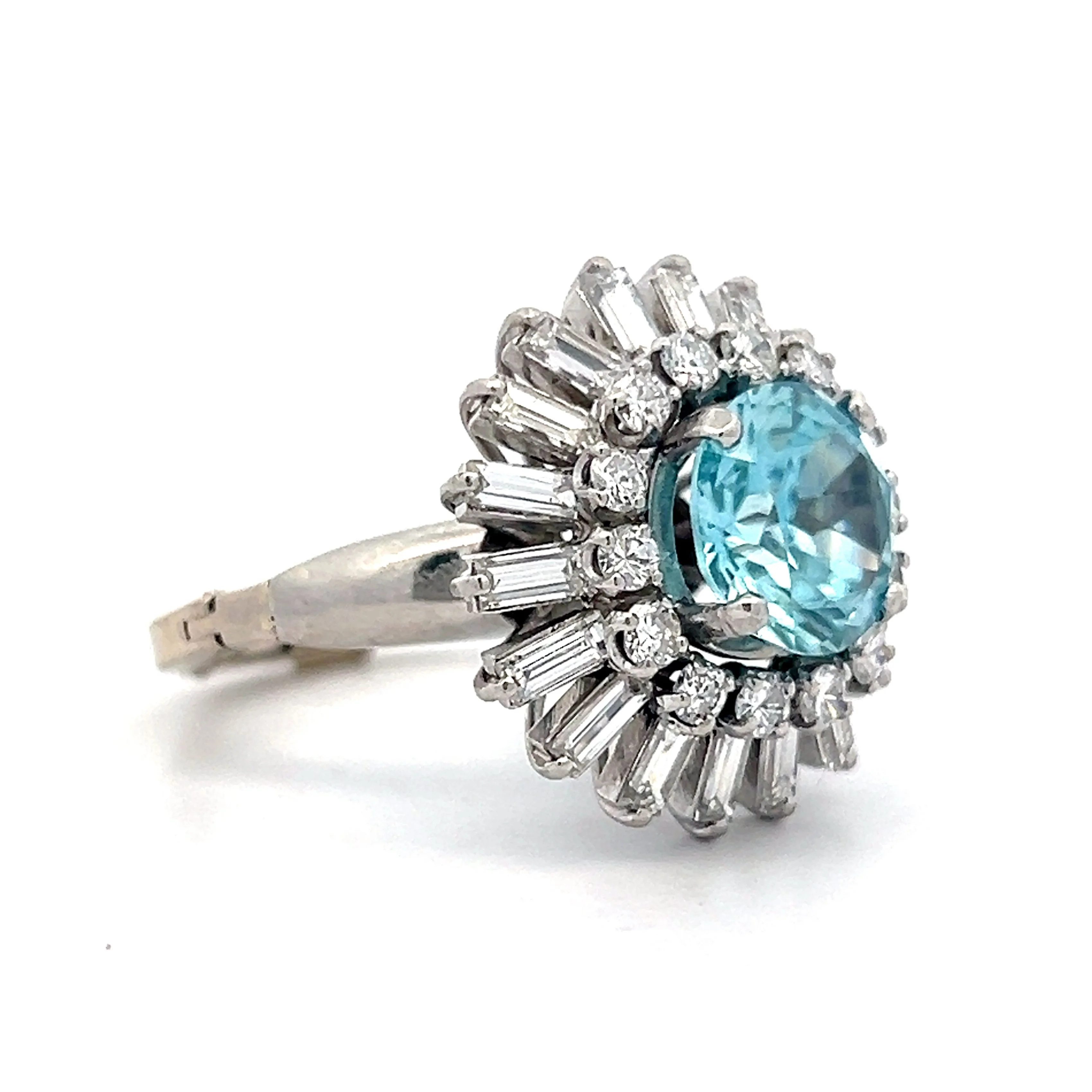 3.54 Blue Zircon Flower Cocktail Ring in Platinum - Image 3