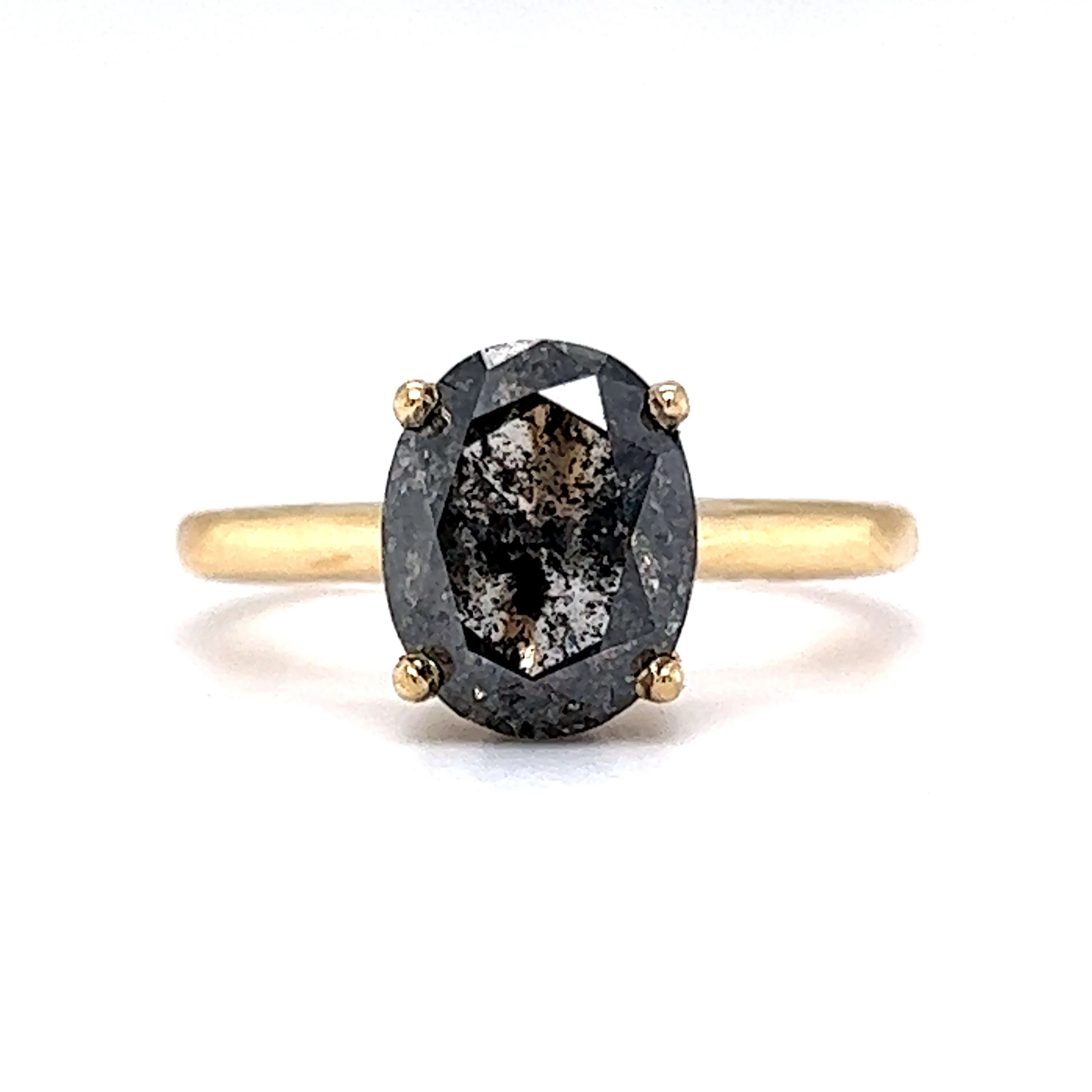 3.55 Oval Cut Salt & Pepper Diamond Engagement Ring in 14k Gold