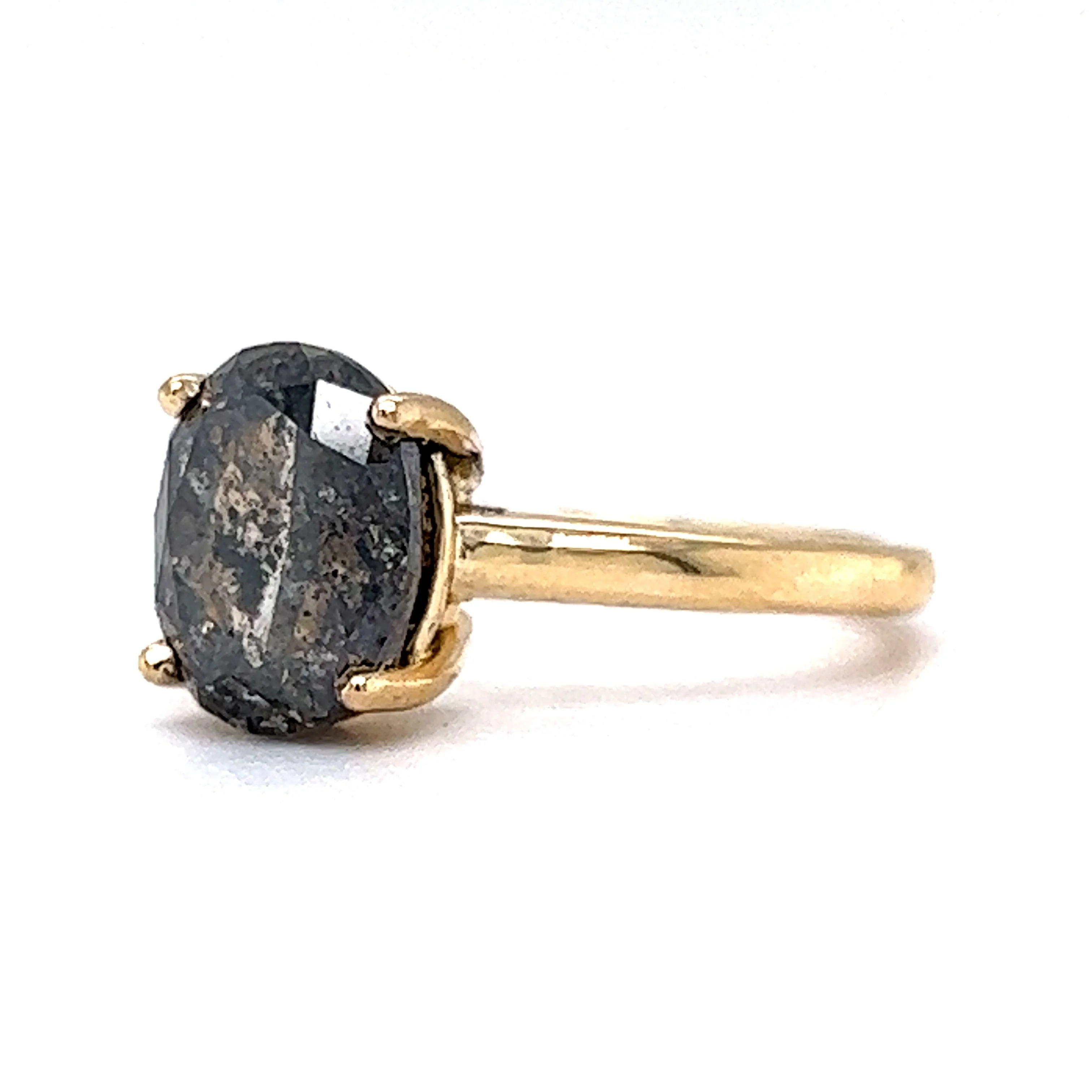 3.55 Oval Cut Salt & Pepper Diamond Engagement Ring in 14k Gold - Image 2