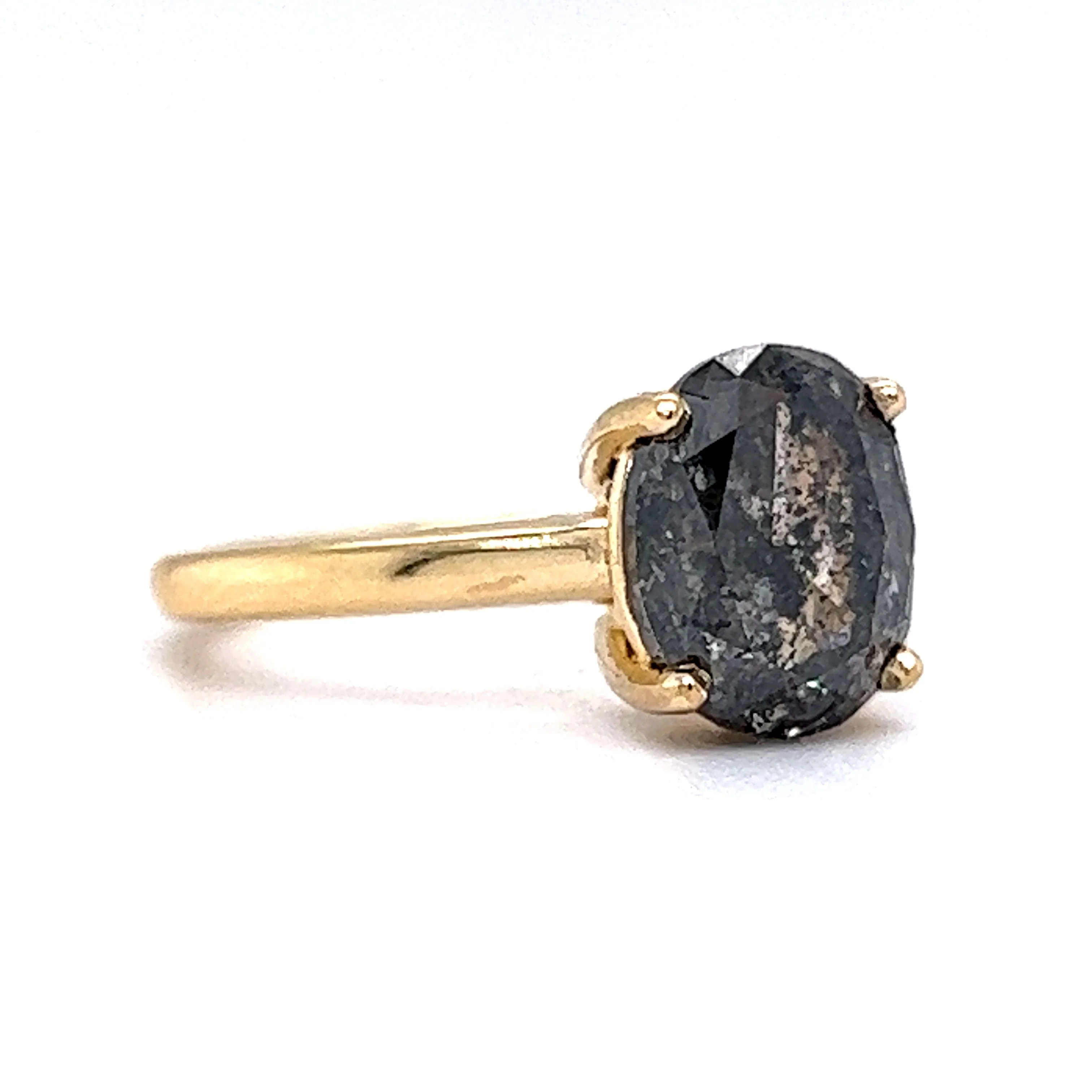 3.55 Oval Cut Salt & Pepper Diamond Engagement Ring in 14k Gold - Image 3