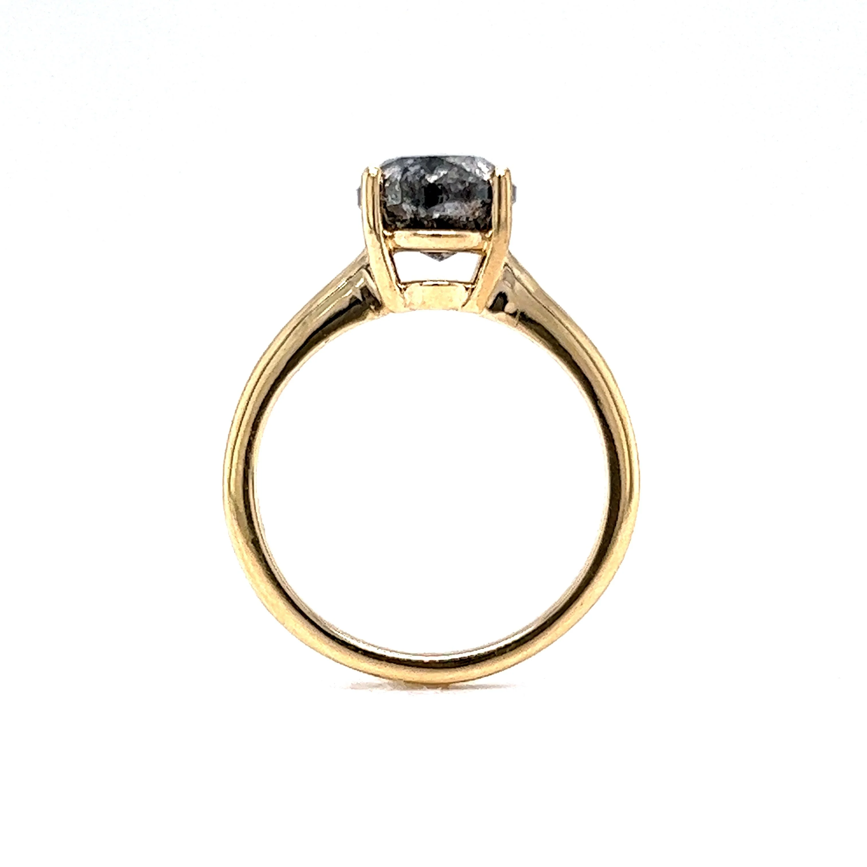 3.55 Oval Cut Salt & Pepper Diamond Engagement Ring in 14k Gold - Image 4