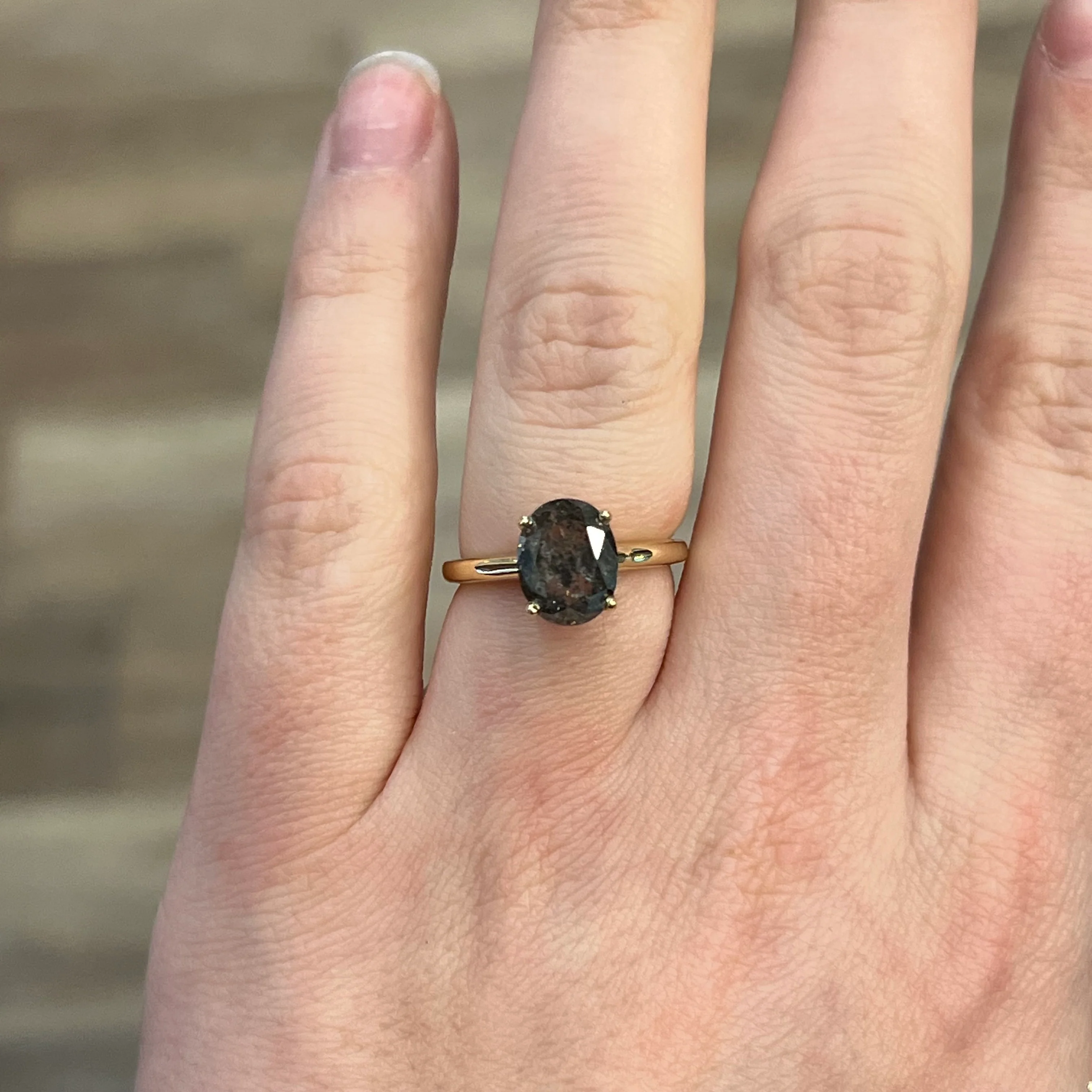 3.55 Oval Cut Salt & Pepper Diamond Engagement Ring in 14k Gold - Image 6