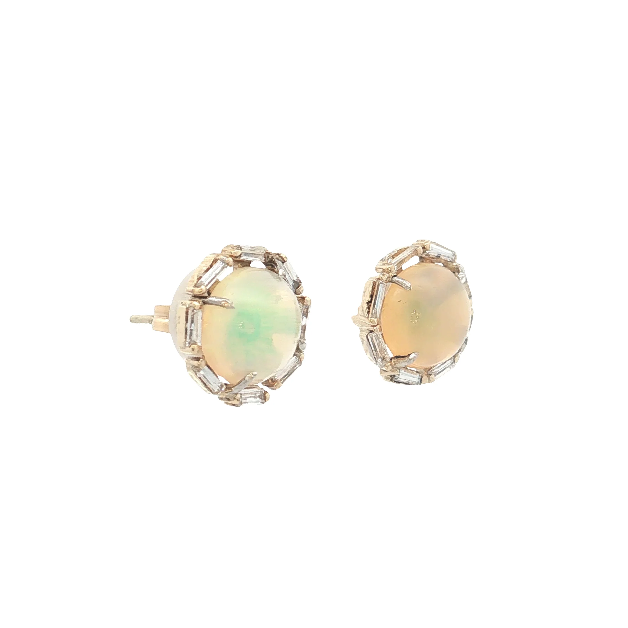3.56 Opal & Diamond Stud Earrings 14k Yellow Gold - Image 3