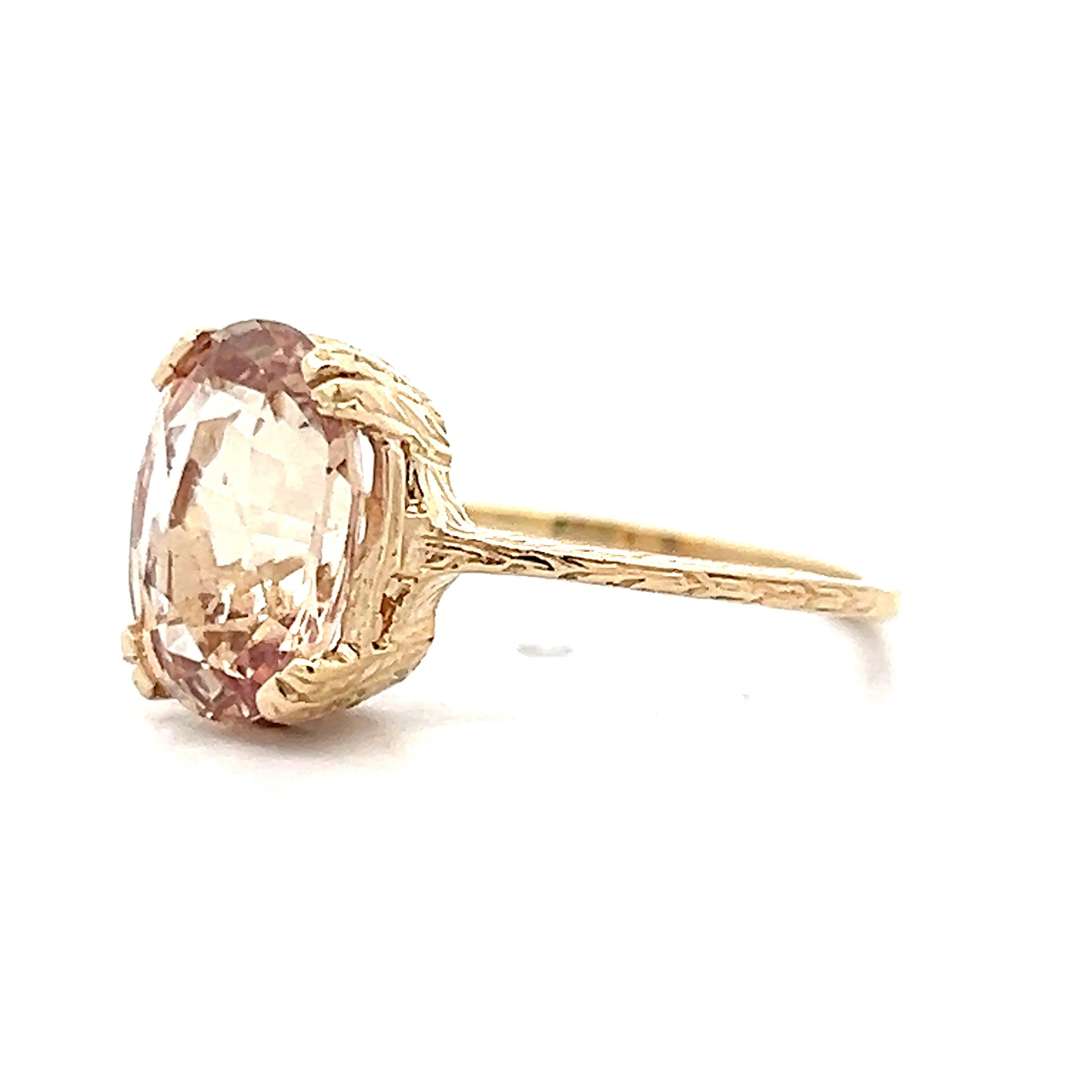 3.57 Oval Cut Peach Sapphire Engagement Ring in Yellow Gold - Image 2