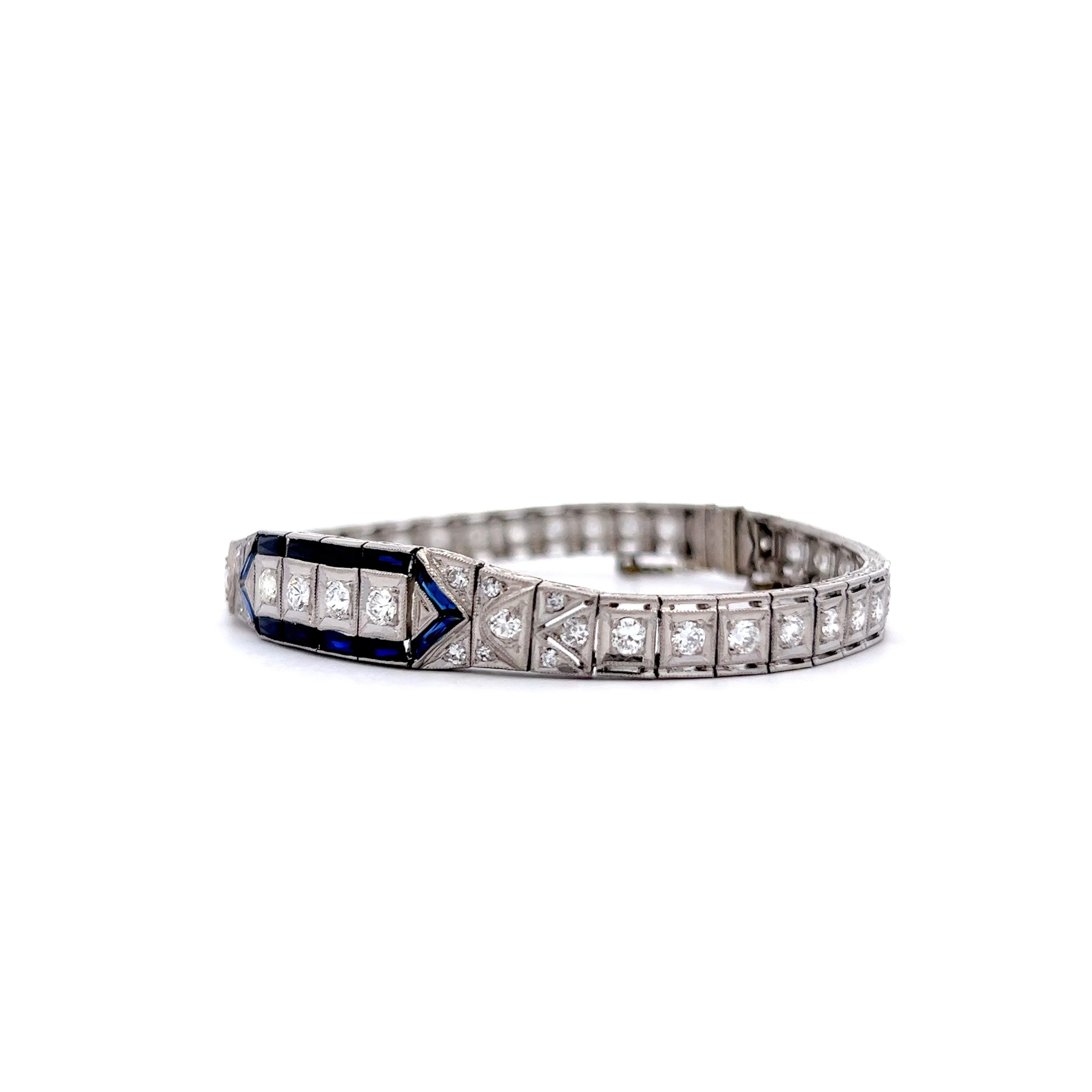 Antique Art Deco Sapphire Bracelet in 14k White Gold - Image 2
