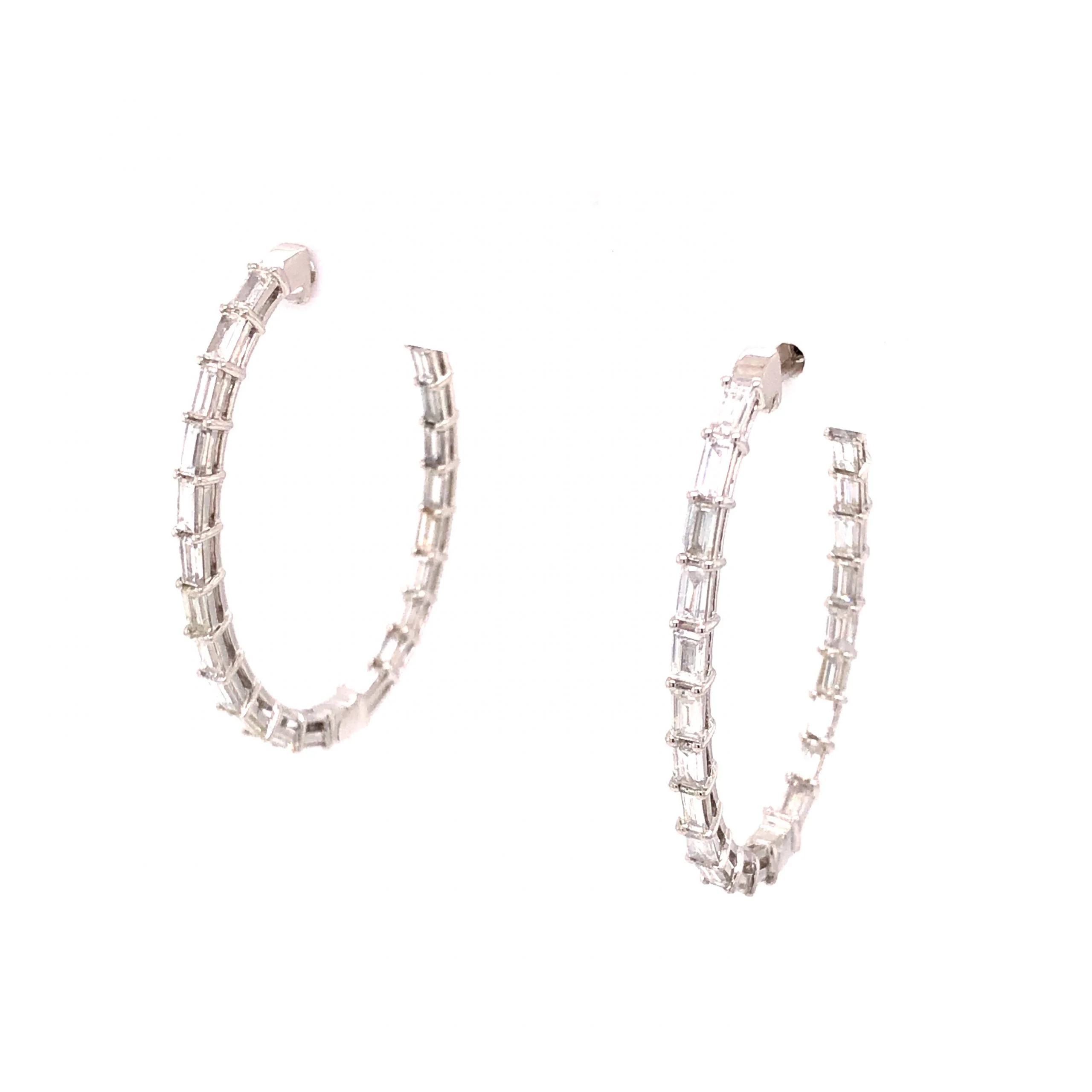 3.62 Baguette Cut Diamond Hoop Earrings in 18k White Gold - Image 2