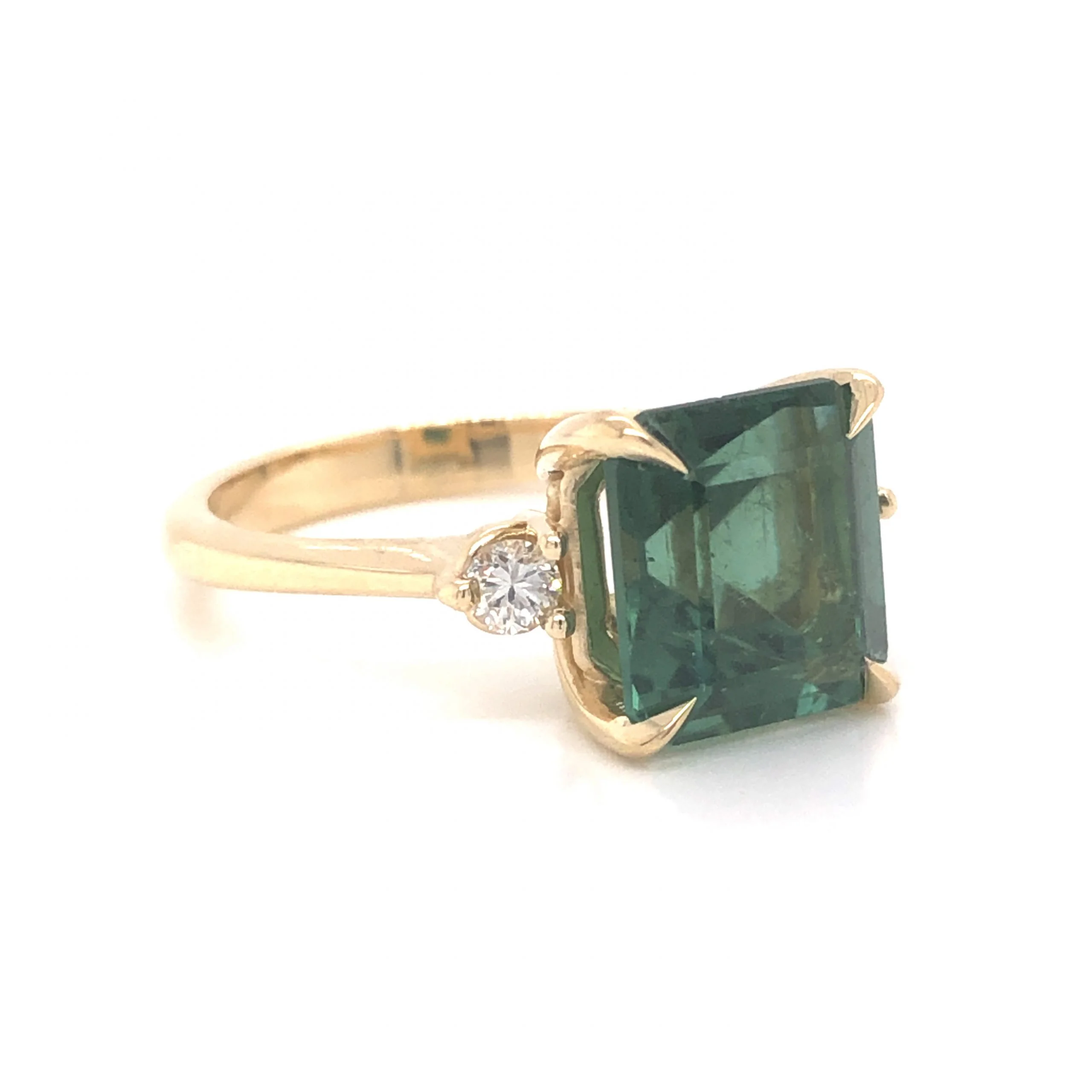 3.66 Square Emerald Cut Tourmaline & Diamond Ring in 14k Yellow Gold - Image 3