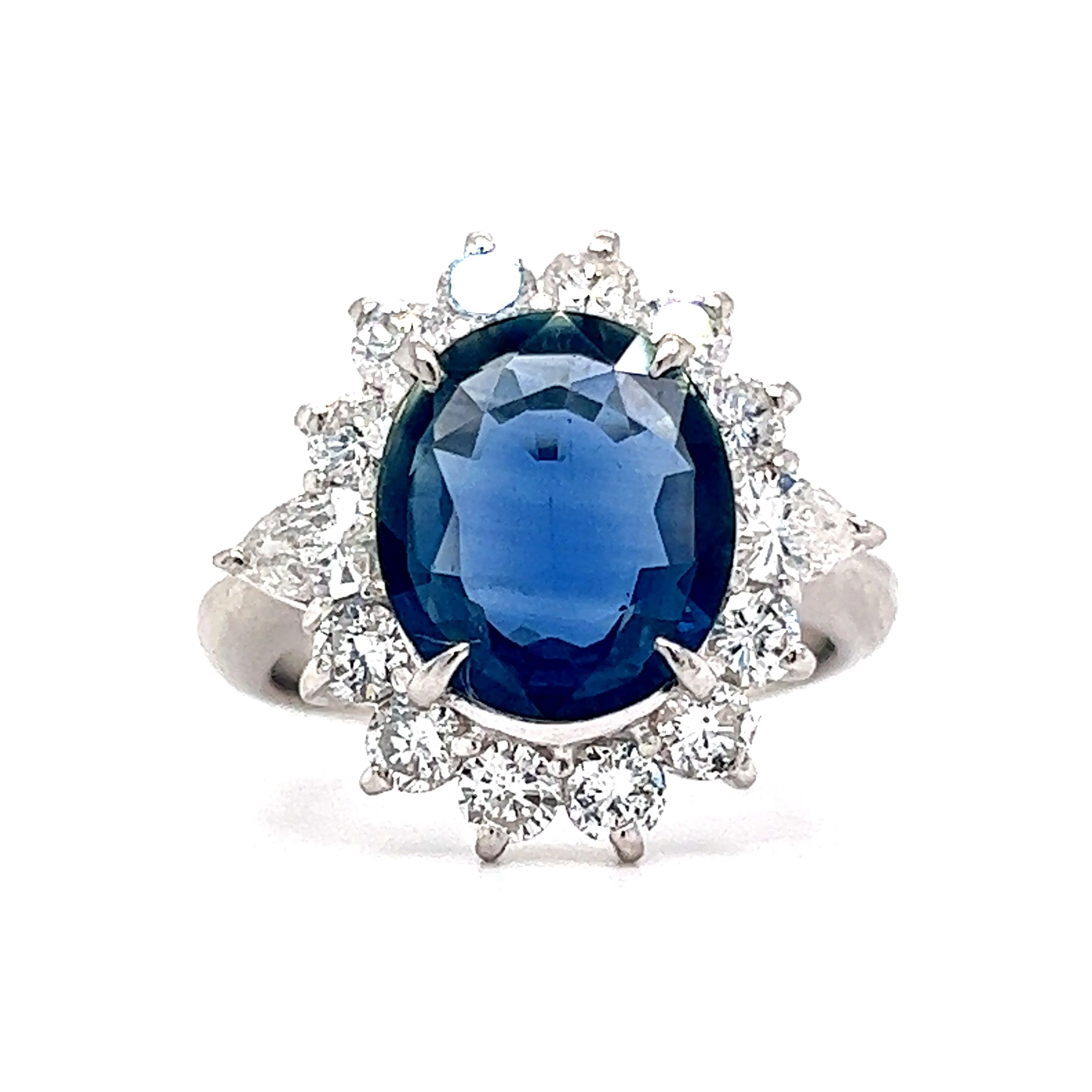3.72 Oval Cut Sapphire & Diamond Halo Ring in Platinum