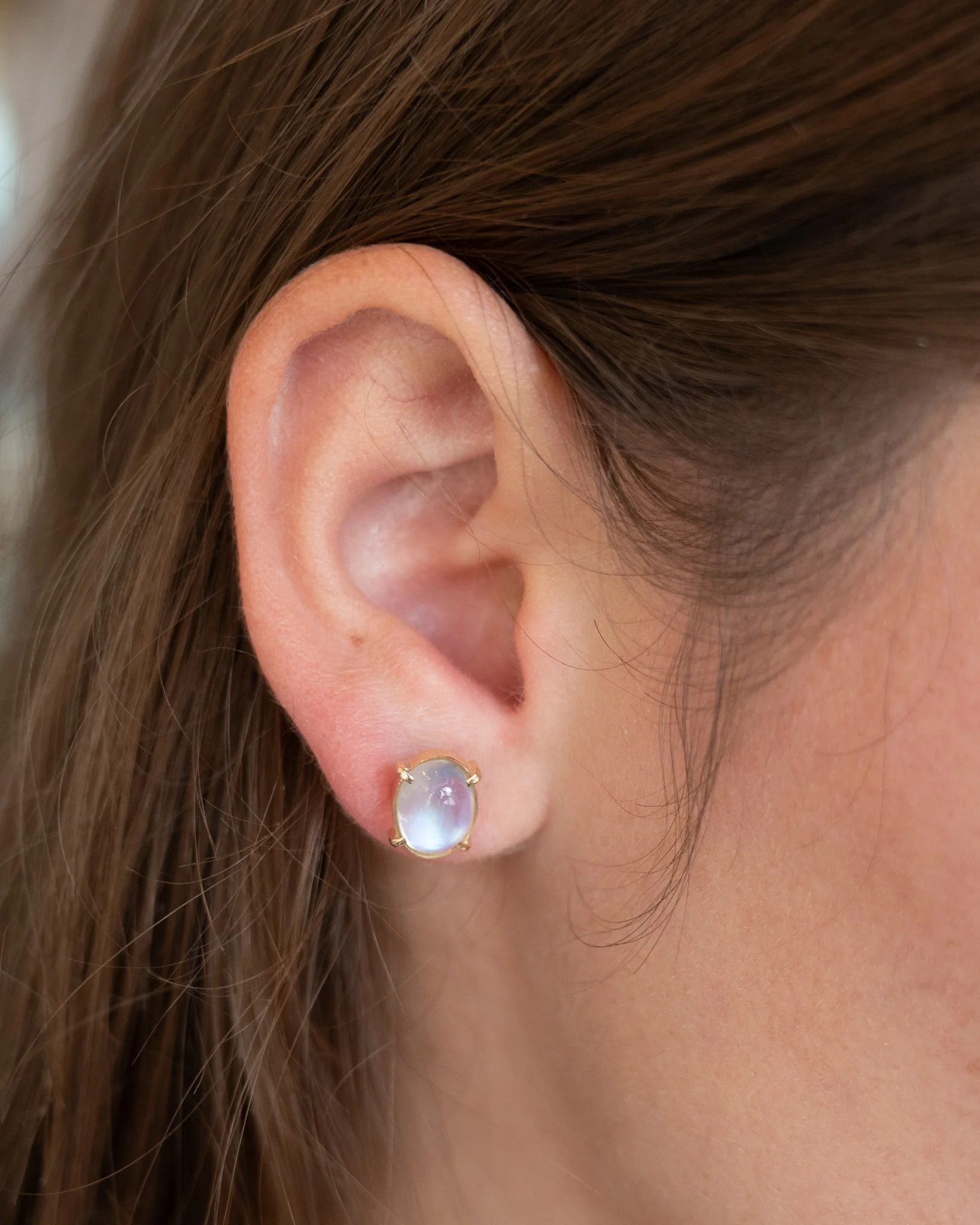 3.74 Oval Cabochon Moonstone Stud Earrings 14k - Image 5