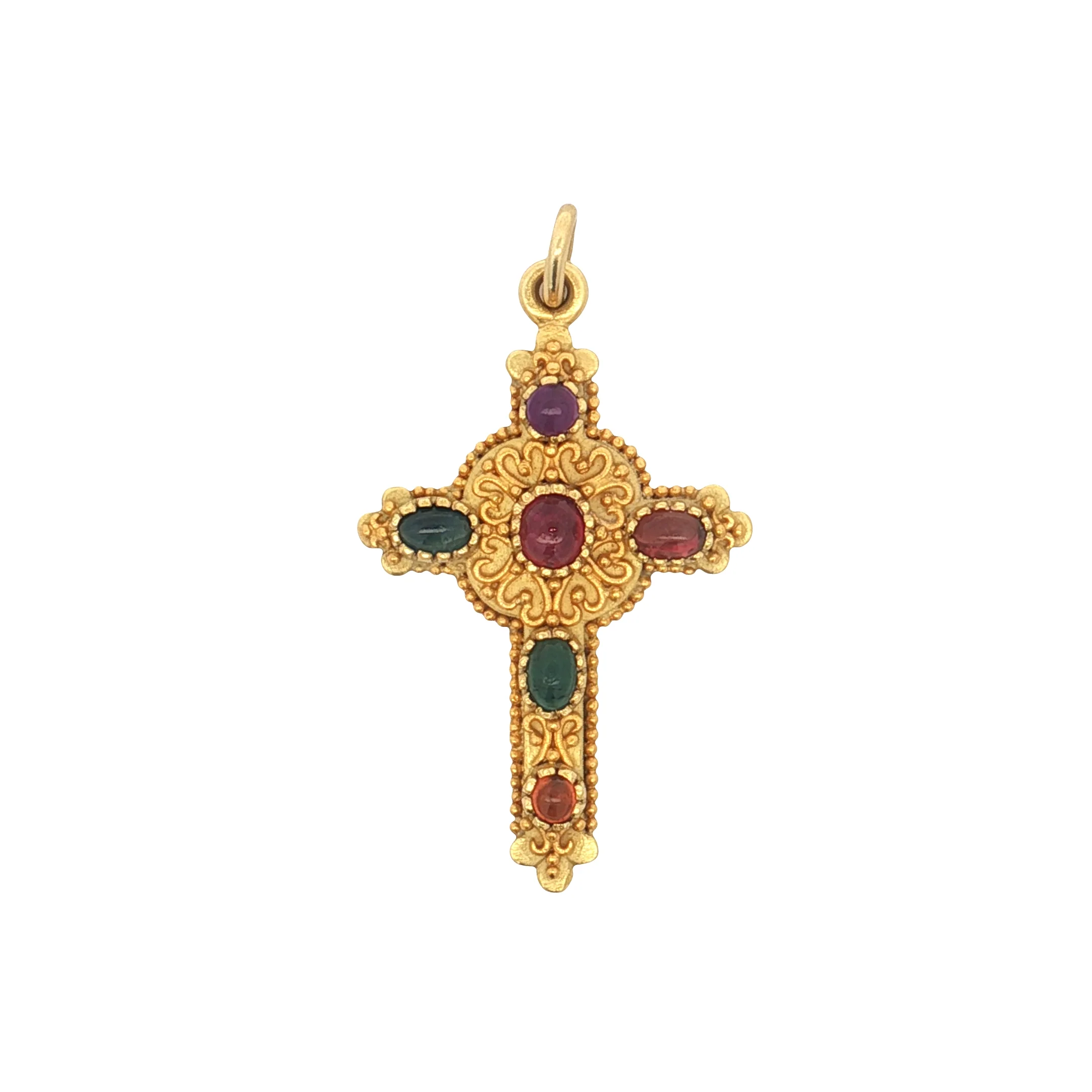 3.78 Gemstone Cross Pendant 18k & 24k Gold