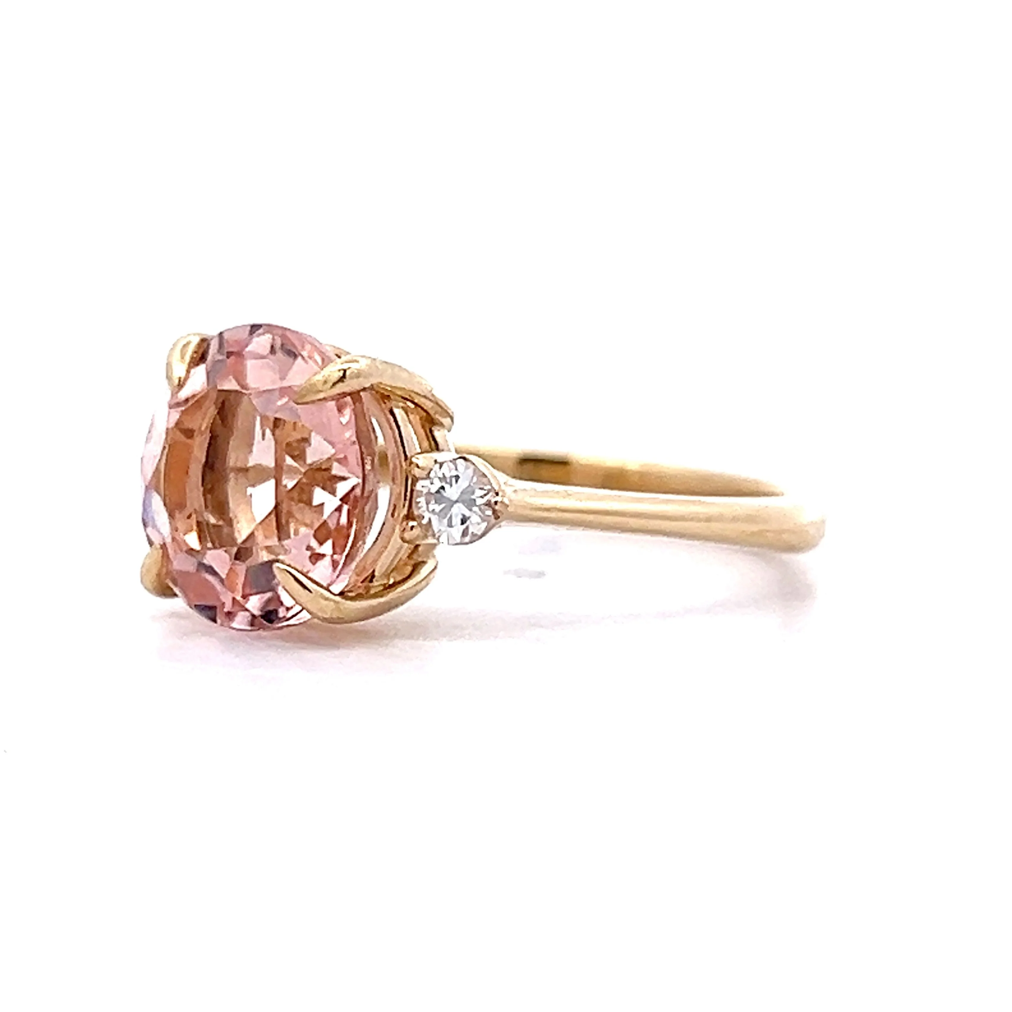 3.85 Morganite Three Stone Ring in 14k Yellow Gold - Image 2