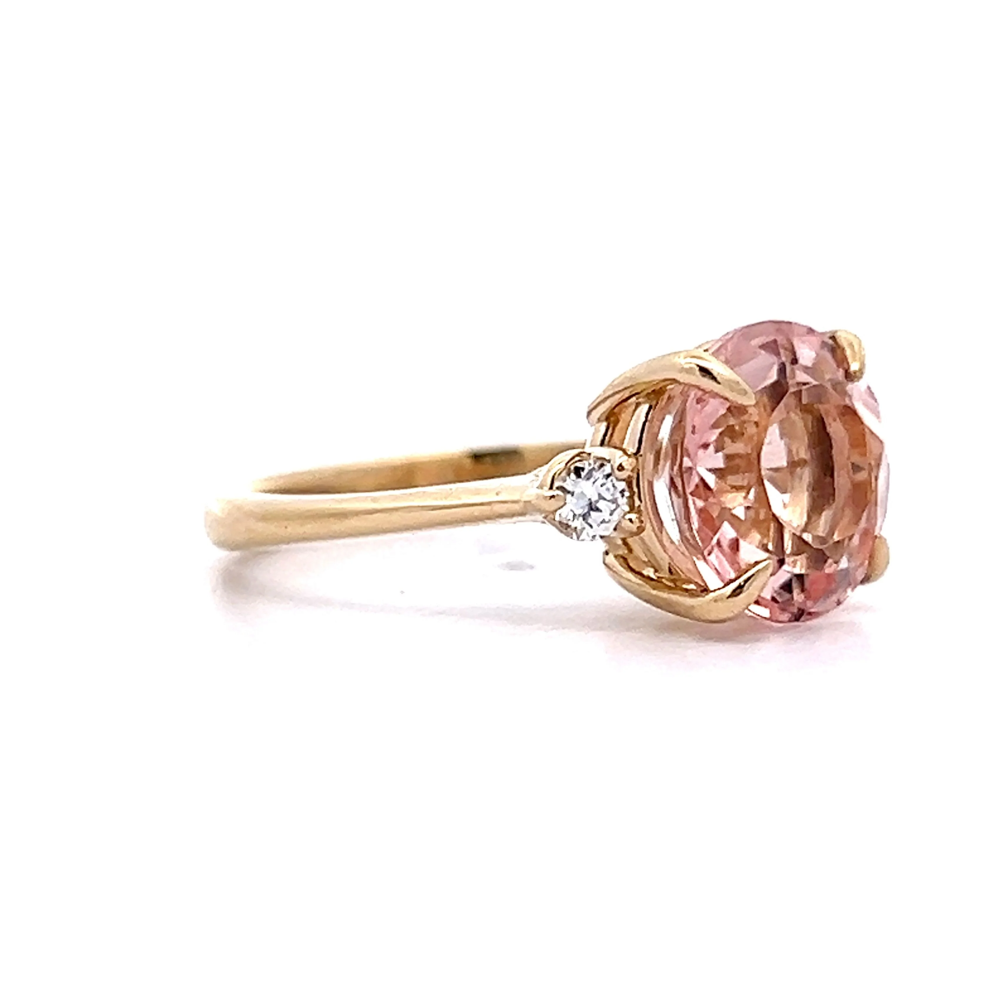 3.85 Morganite Three Stone Ring in 14k Yellow Gold - Image 3
