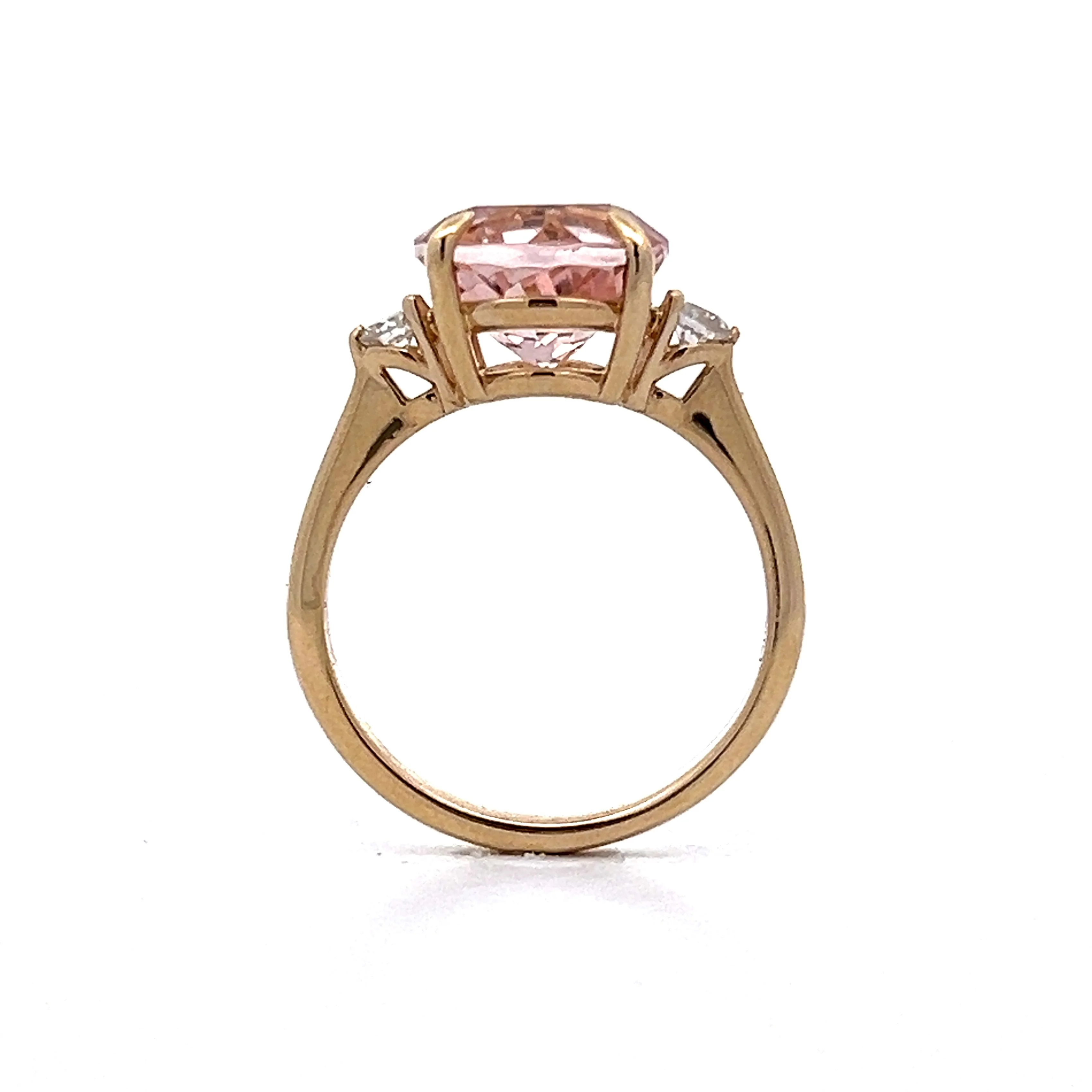 3.85 Morganite Three Stone Ring in 14k Yellow Gold - Image 4