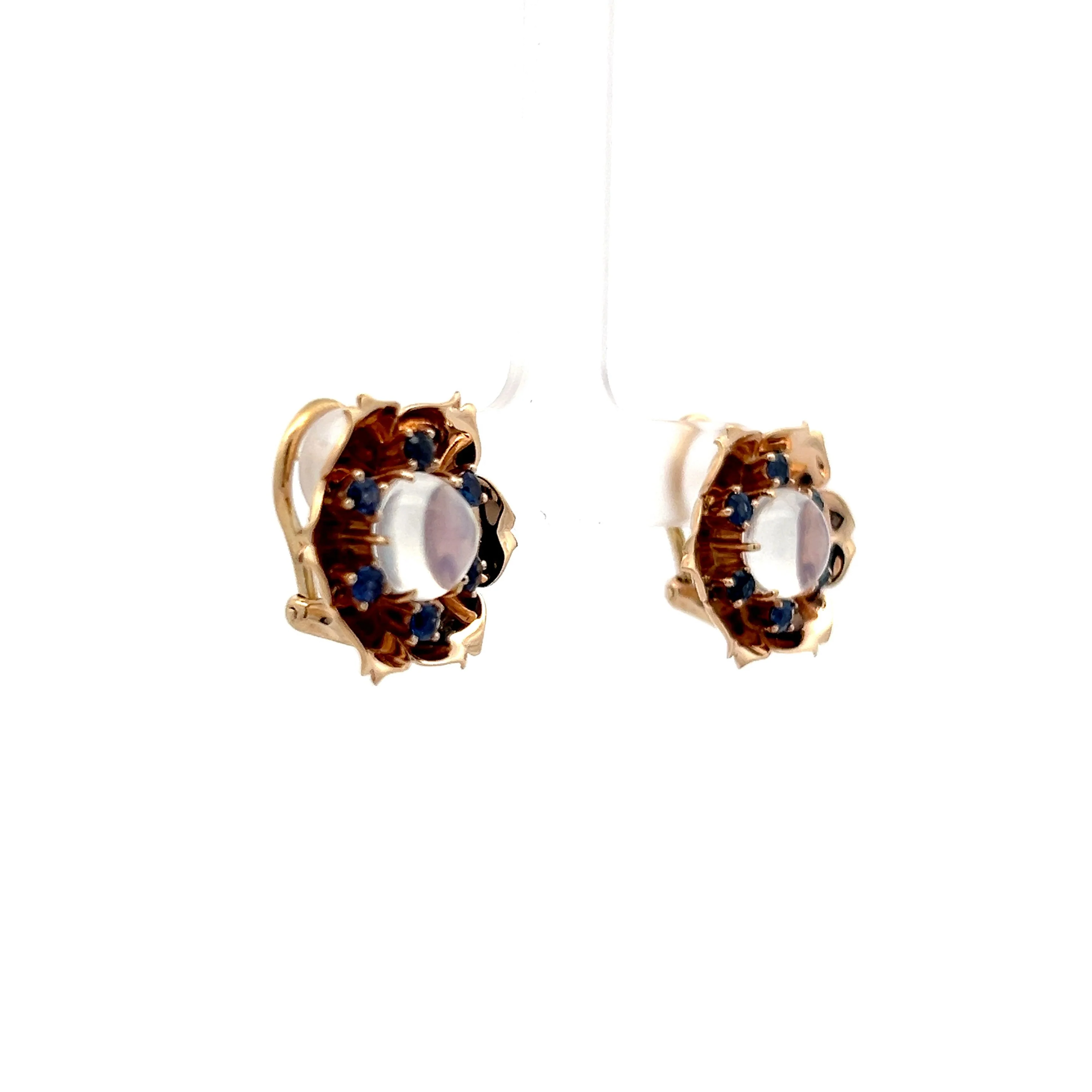 3.92 Retro Cabochon Moonstone Flower Earrings in 18k - Image 3