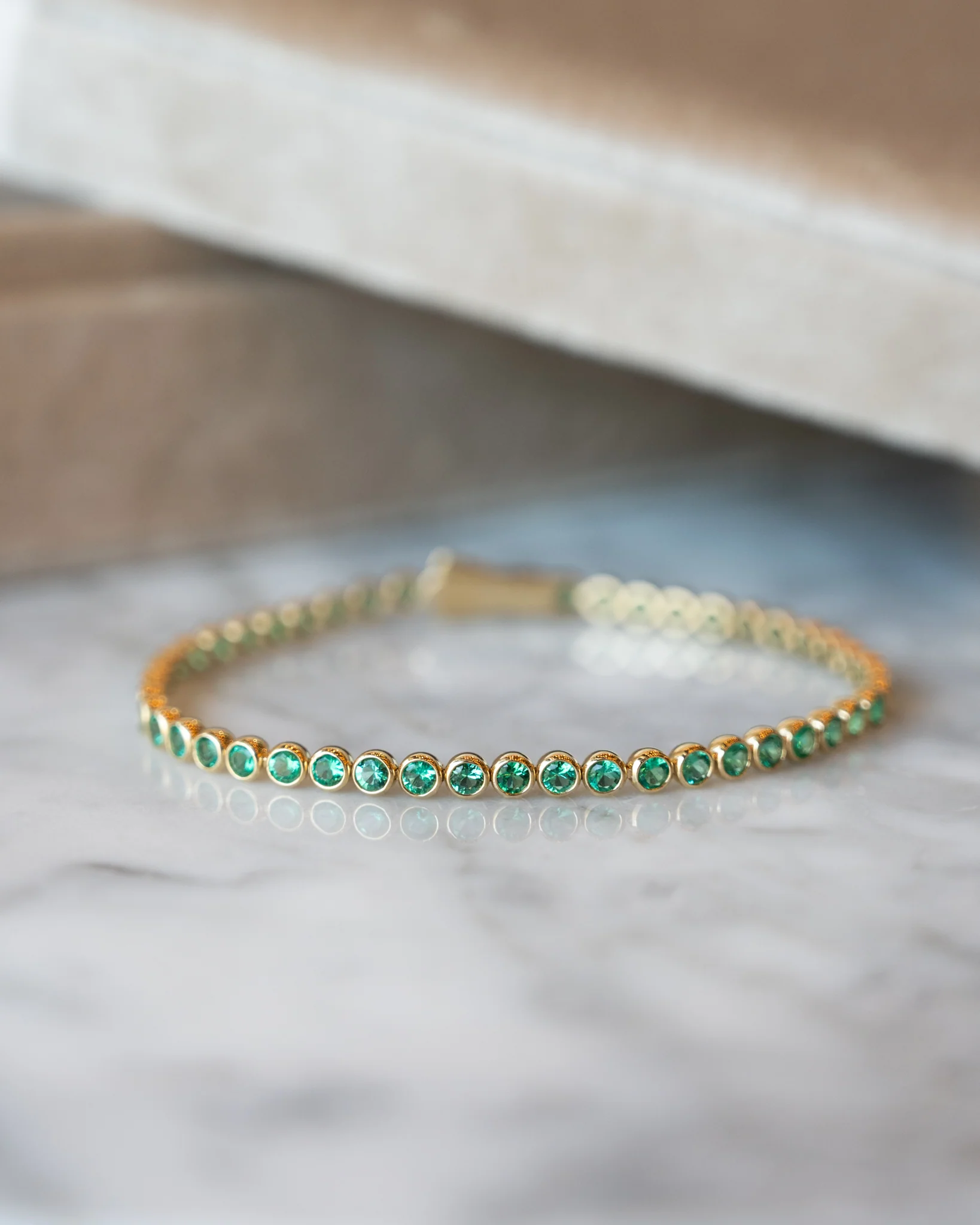 3.95 Emerald Tennis Bracelet in 14k Yellow Gold - Image 5