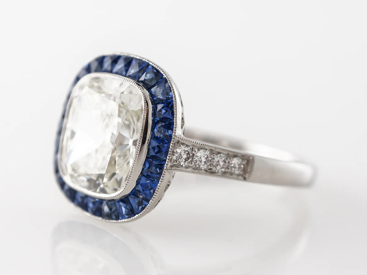 3 Carat Cushion Diamond & Sapphire Halo Engagement Ring - Image 2