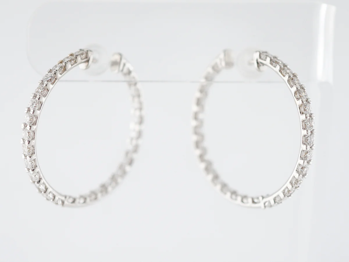 3 Carat Diamond Hoop Earrings in 18k White Gold