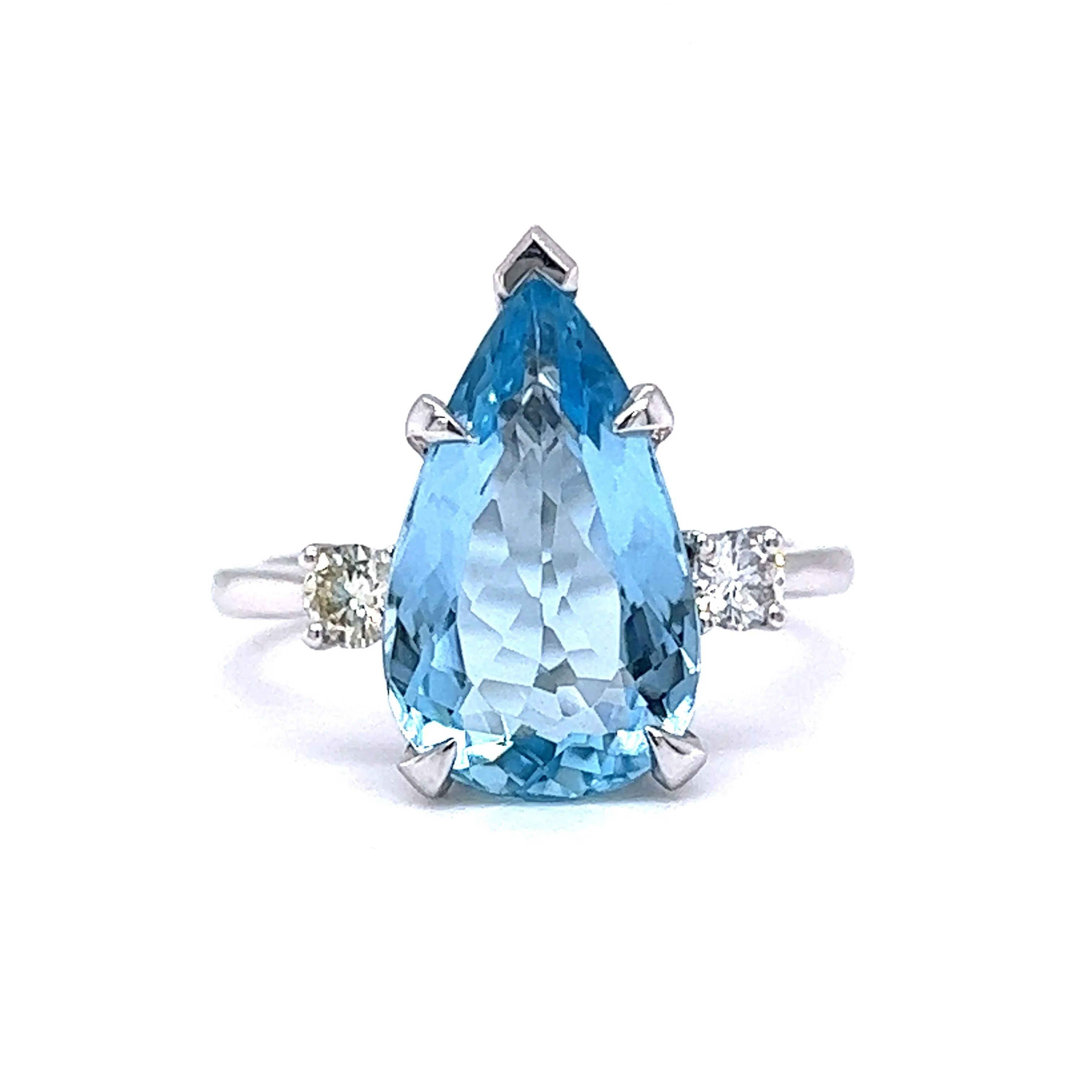 3 Carat Pear Cut Aquamarine Ring w/ Diamond Accents in 14k