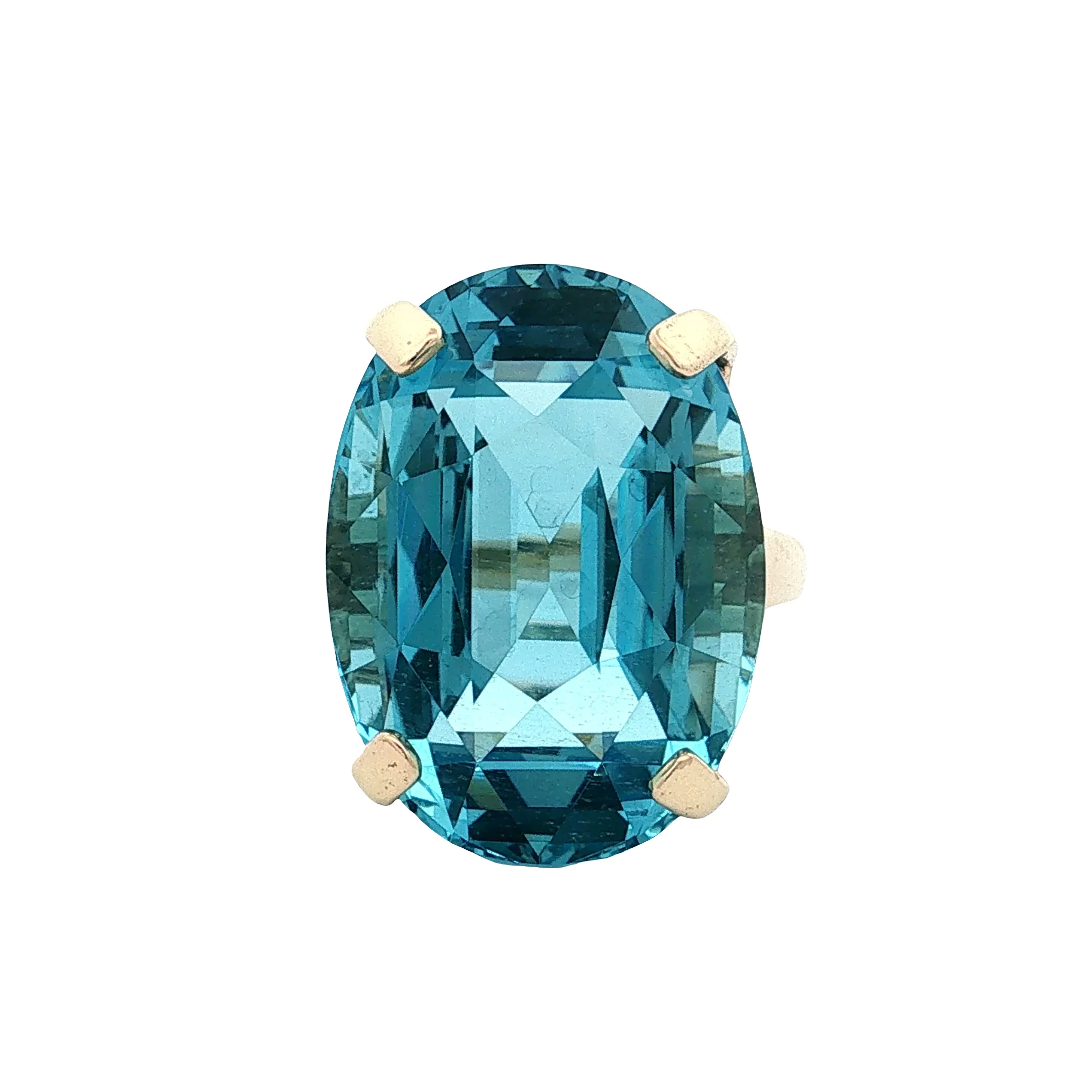 30.89 Oval Aquamarine Cocktail Ring 14k Yellow Gold
