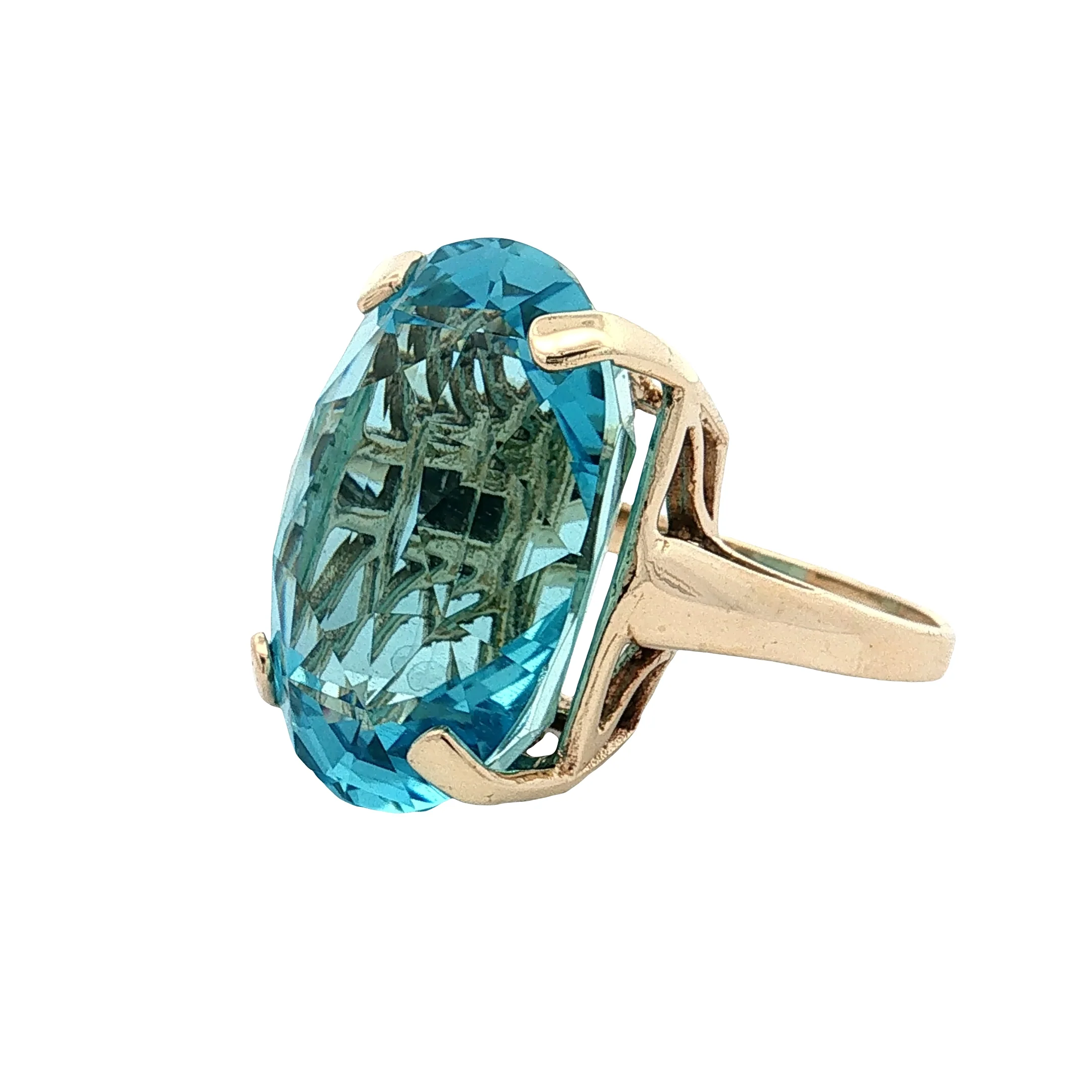 30.89 Oval Aquamarine Cocktail Ring 14k Yellow Gold - Image 2