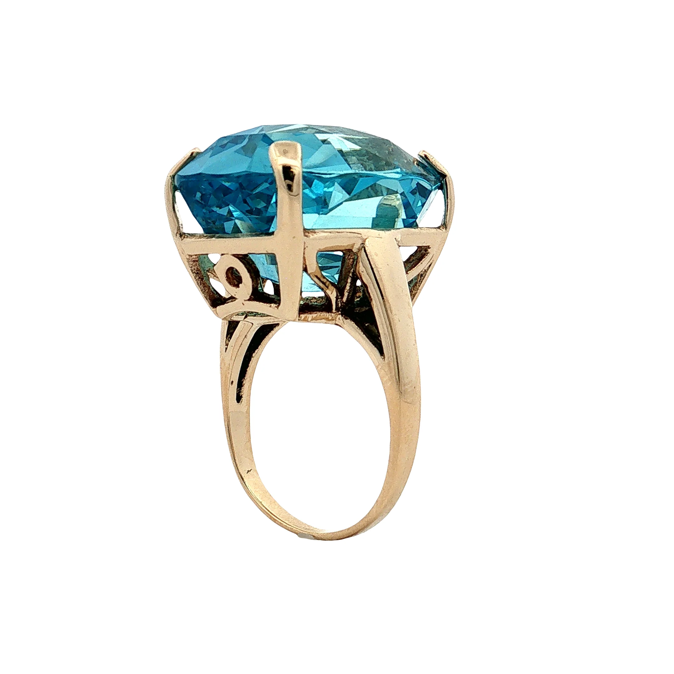 30.89 Oval Aquamarine Cocktail Ring 14k Yellow Gold - Image 5
