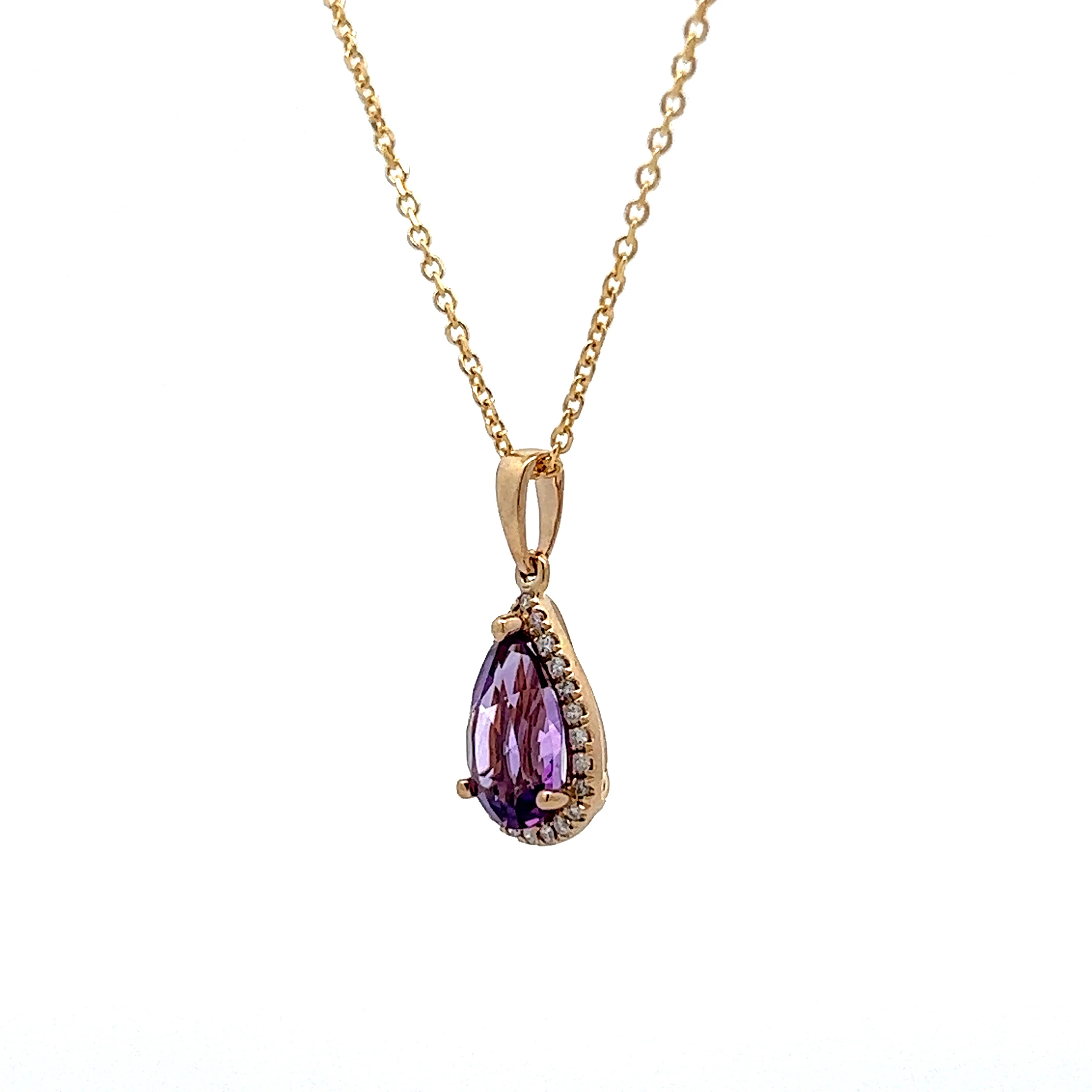 Amethyst & Diamond Pendant Necklace in 14k Yellow Gold - Image 2