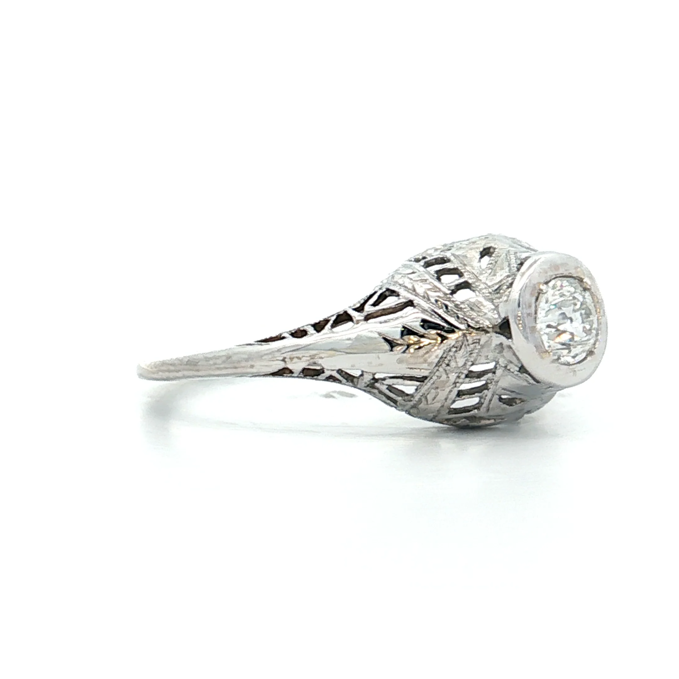 .30 Antique Art Deco Euro Diamond Engagement Ring 18k - Image 3