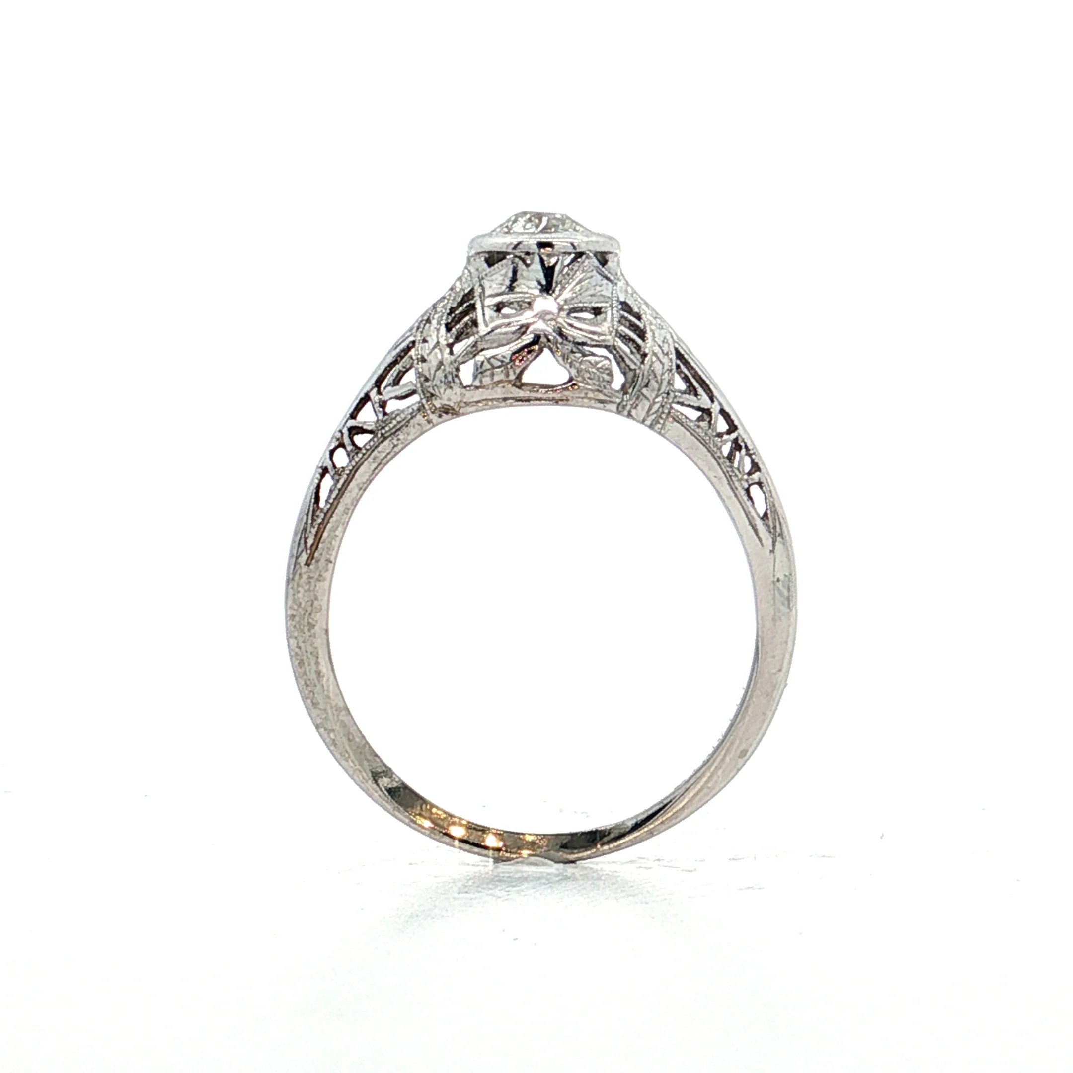 .30 Antique Art Deco Euro Diamond Engagement Ring 18k - Image 4