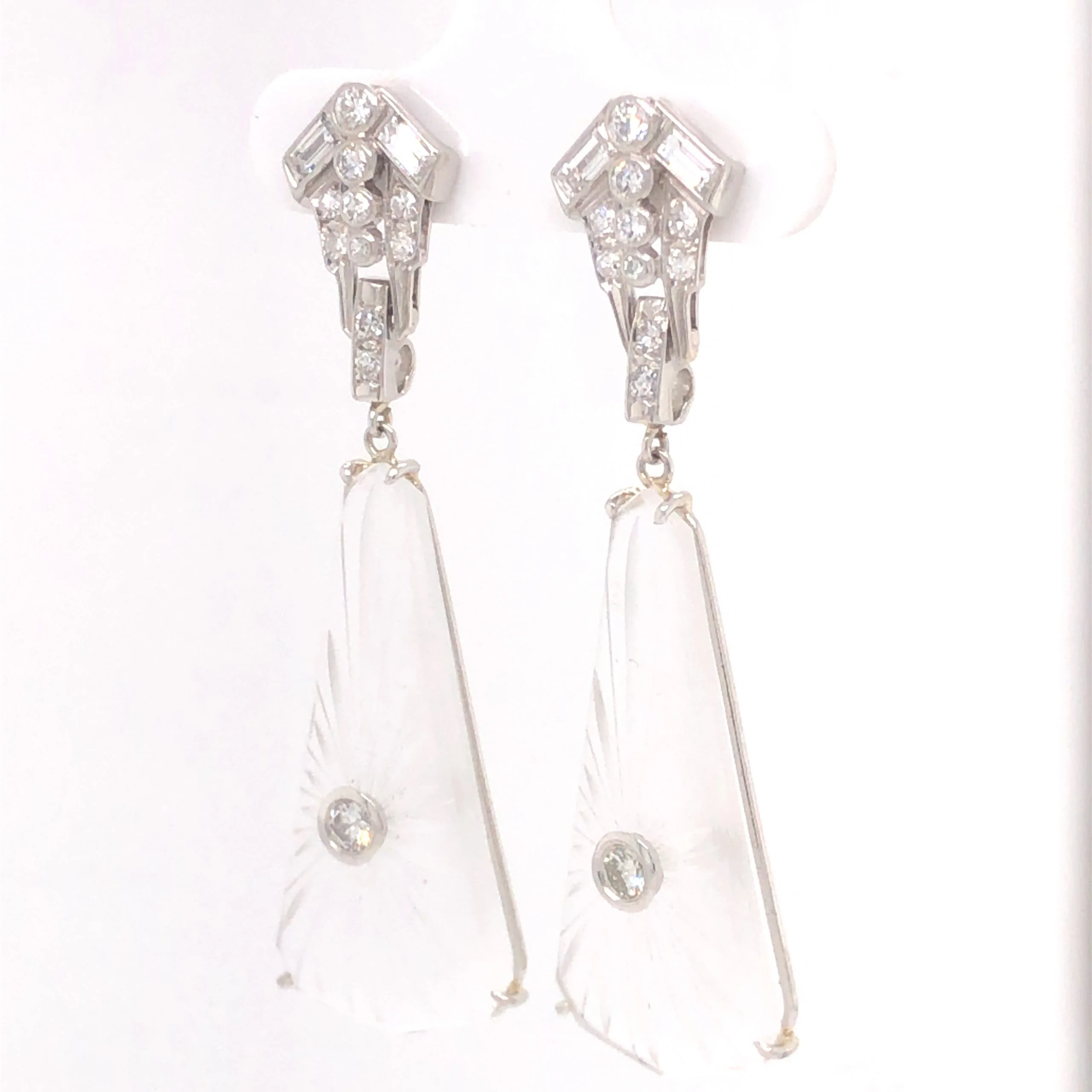 .30 Deco Diamond & Quartz Drop Earrings in Platinum - Image 2