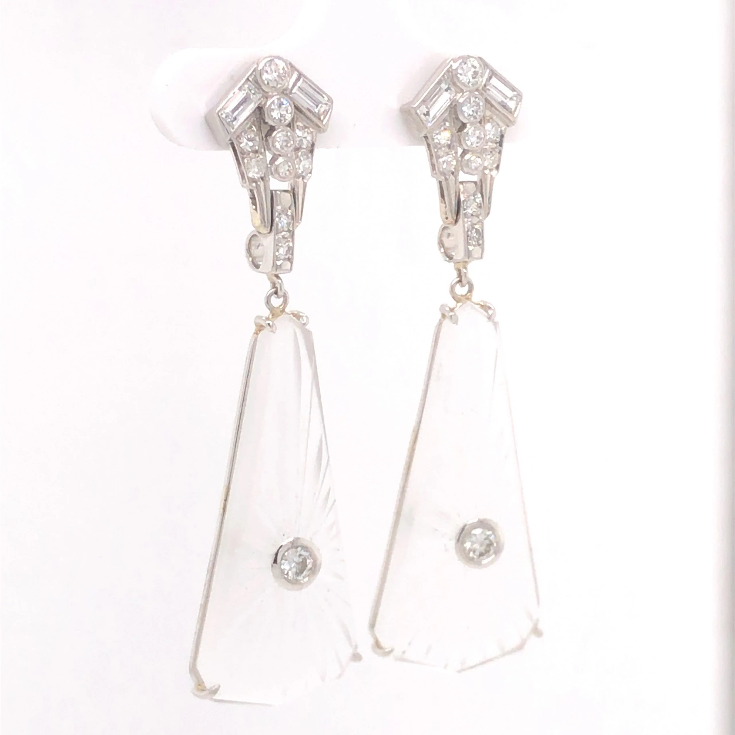 .30 Deco Diamond & Quartz Drop Earrings in Platinum - Image 3