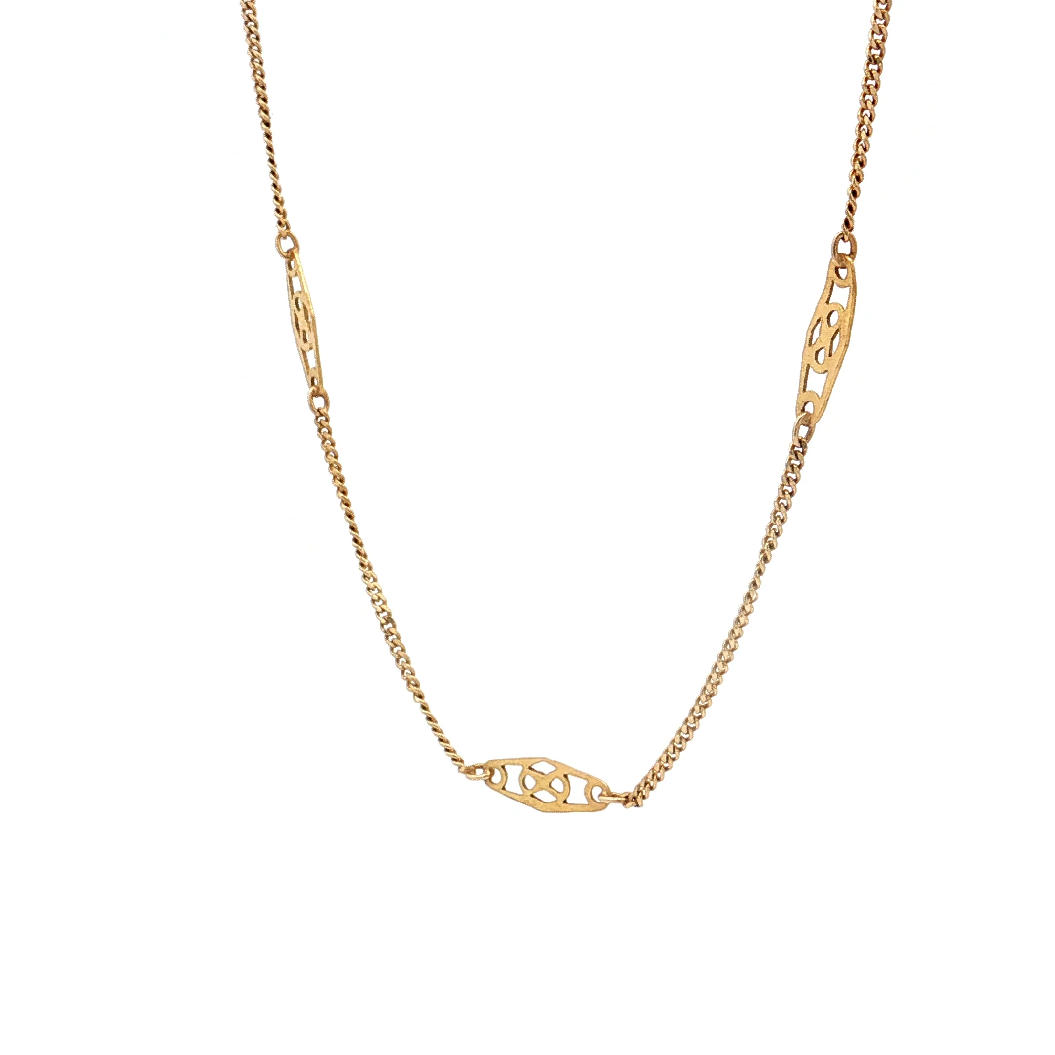30" Vintage Geometric Station Necklace 14k Yellow Gold - Image 2