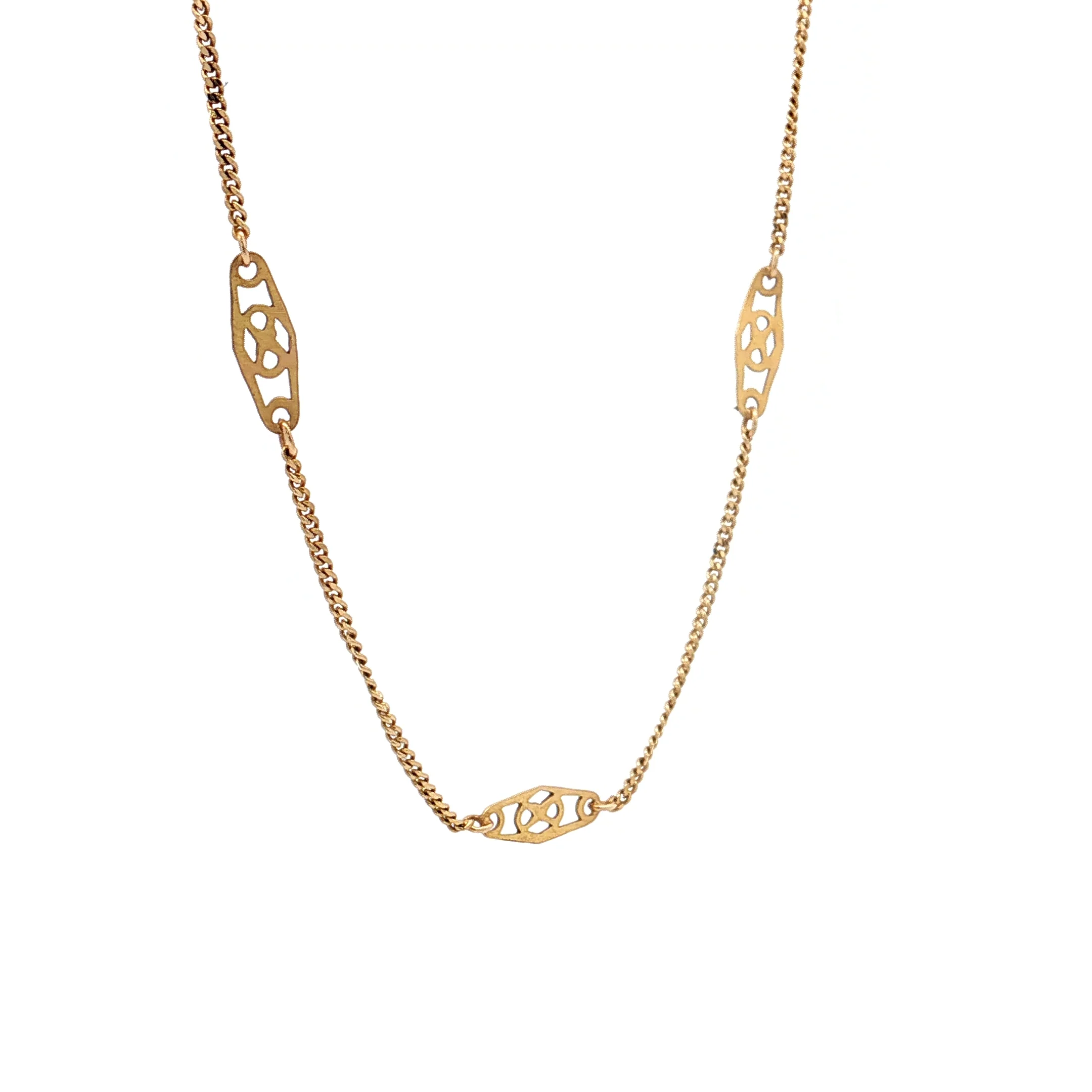 30" Vintage Geometric Station Necklace 14k Yellow Gold - Image 3