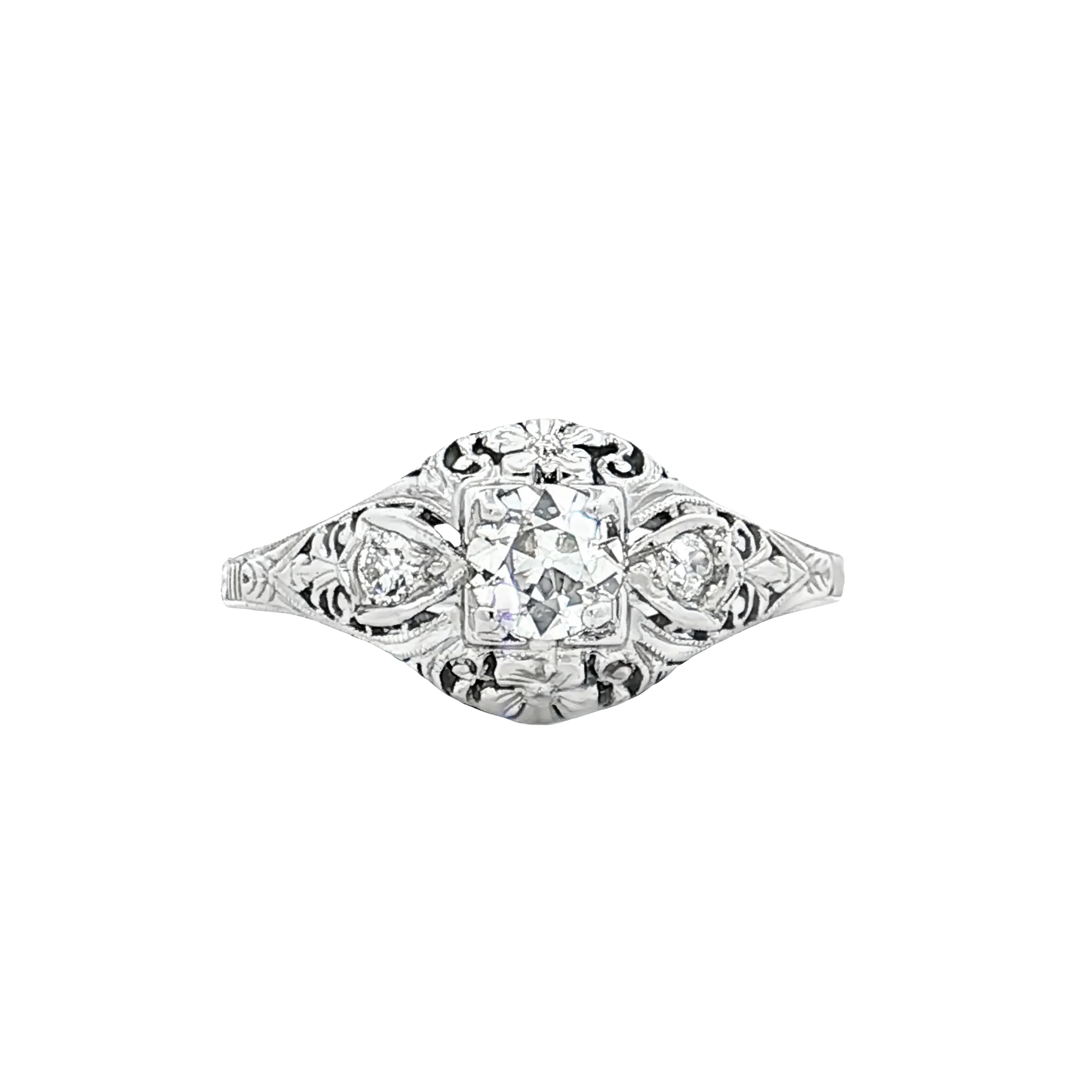 .31 Vintage Deco Diamond Filigree Engagement Ring 18k