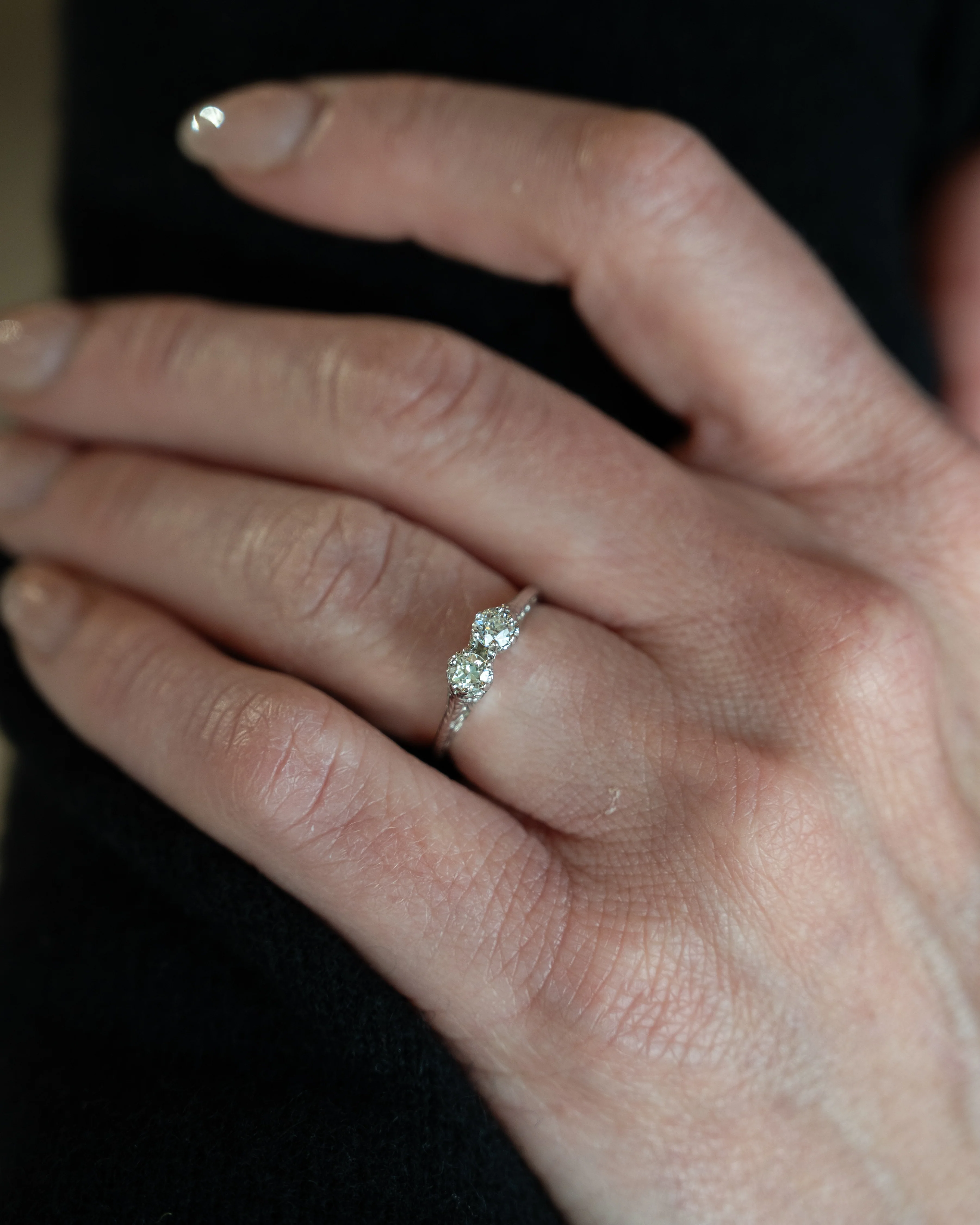 .32 Antique Art Deco Toi Et Moi Engagement Ring 18k - Image 7