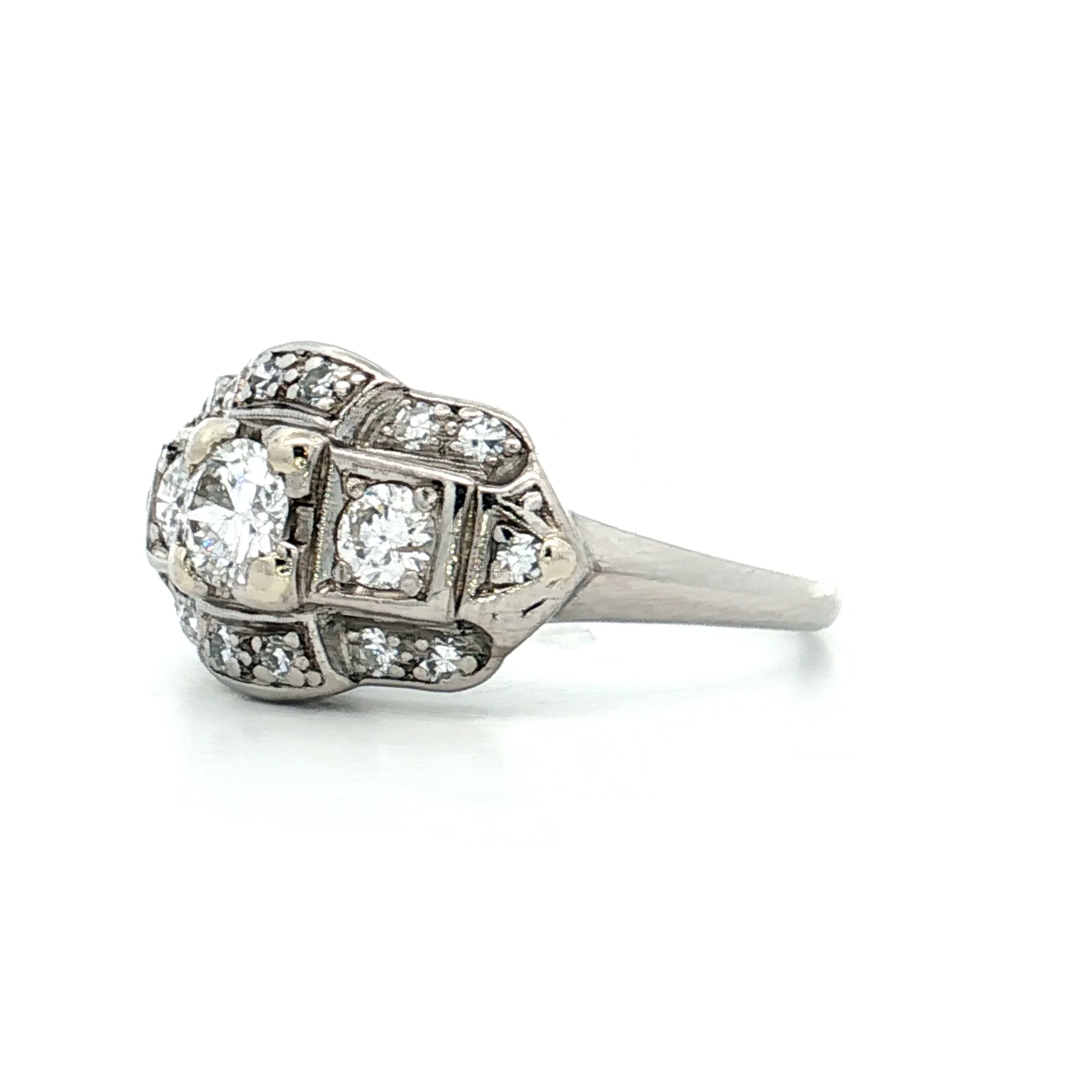 .32 Antique Deco Euro Diamond Engagement Ring Palladium - Image 2