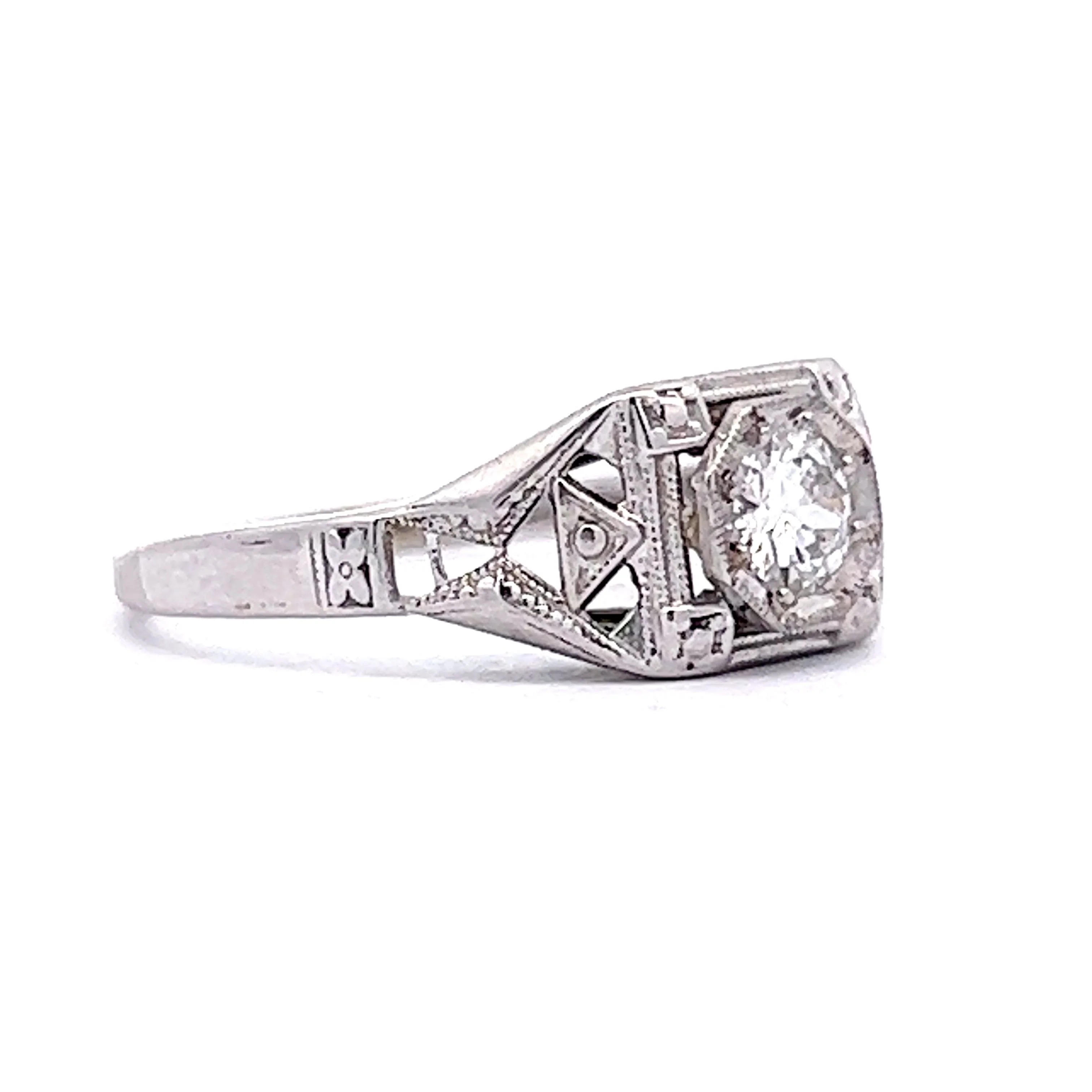 .32 Art Deco Filigree Diamond Engagement Ring in 18k White Gold - Image 3