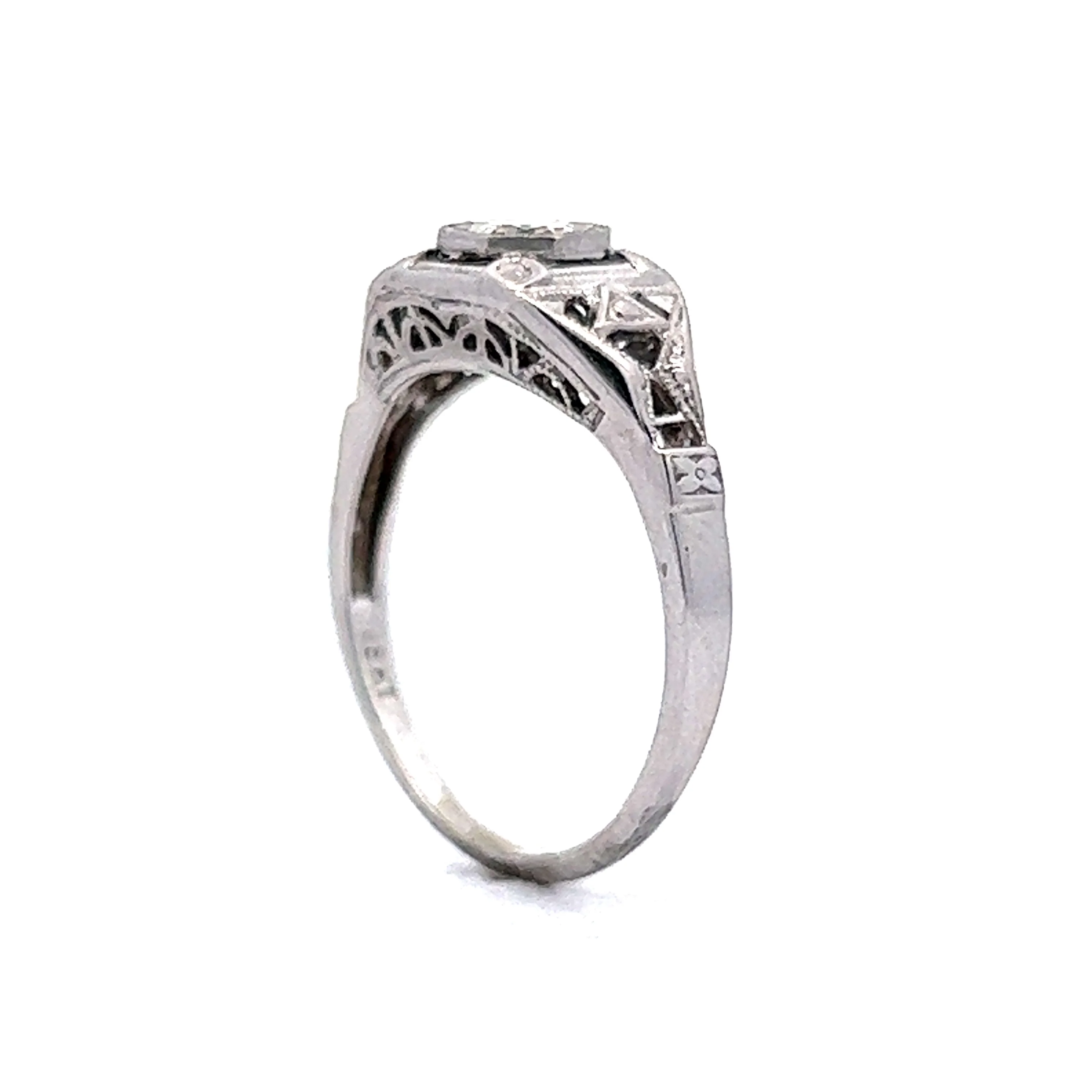 .32 Art Deco Filigree Diamond Engagement Ring in 18k White Gold - Image 4