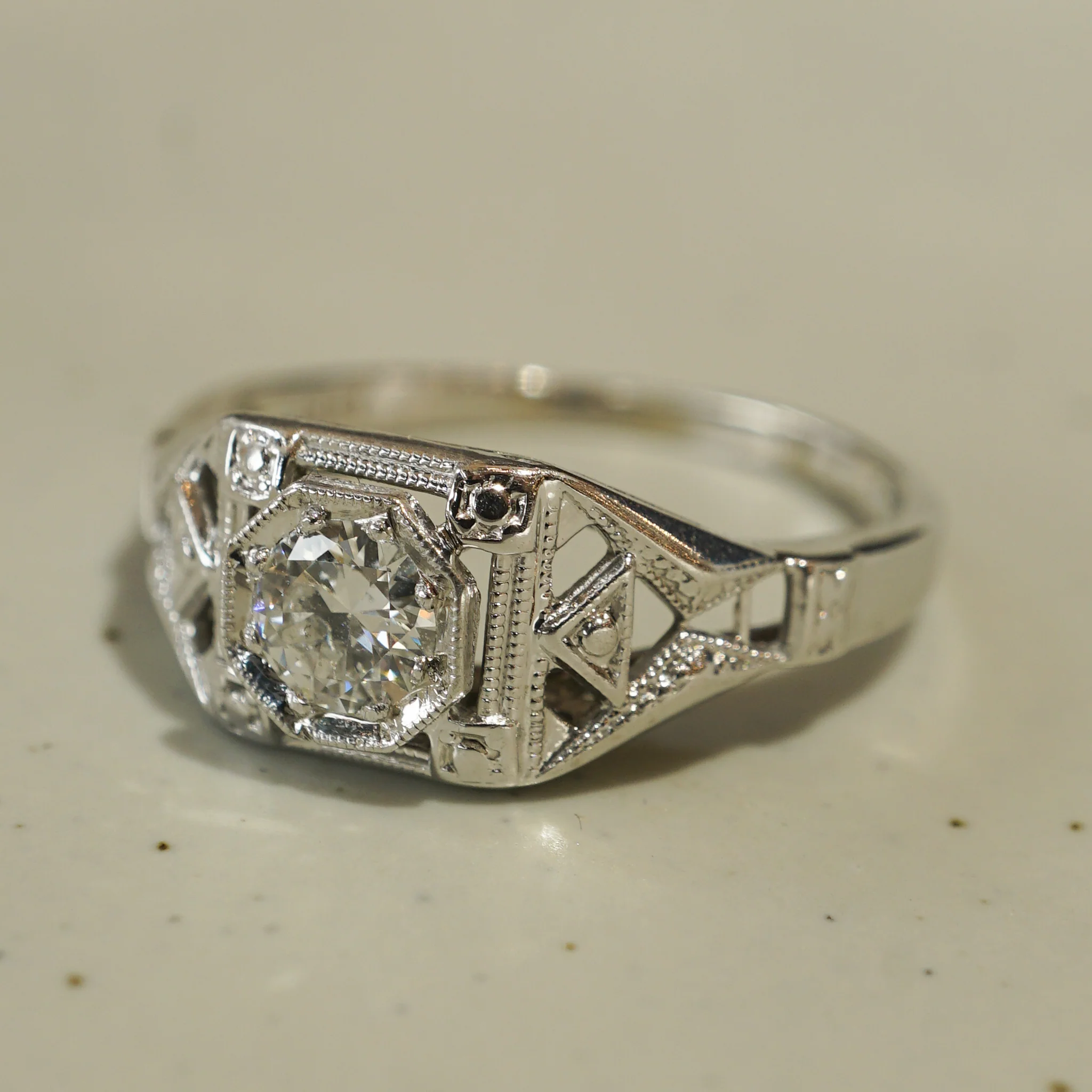 .32 Art Deco Filigree Diamond Engagement Ring in 18k White Gold - Image 7