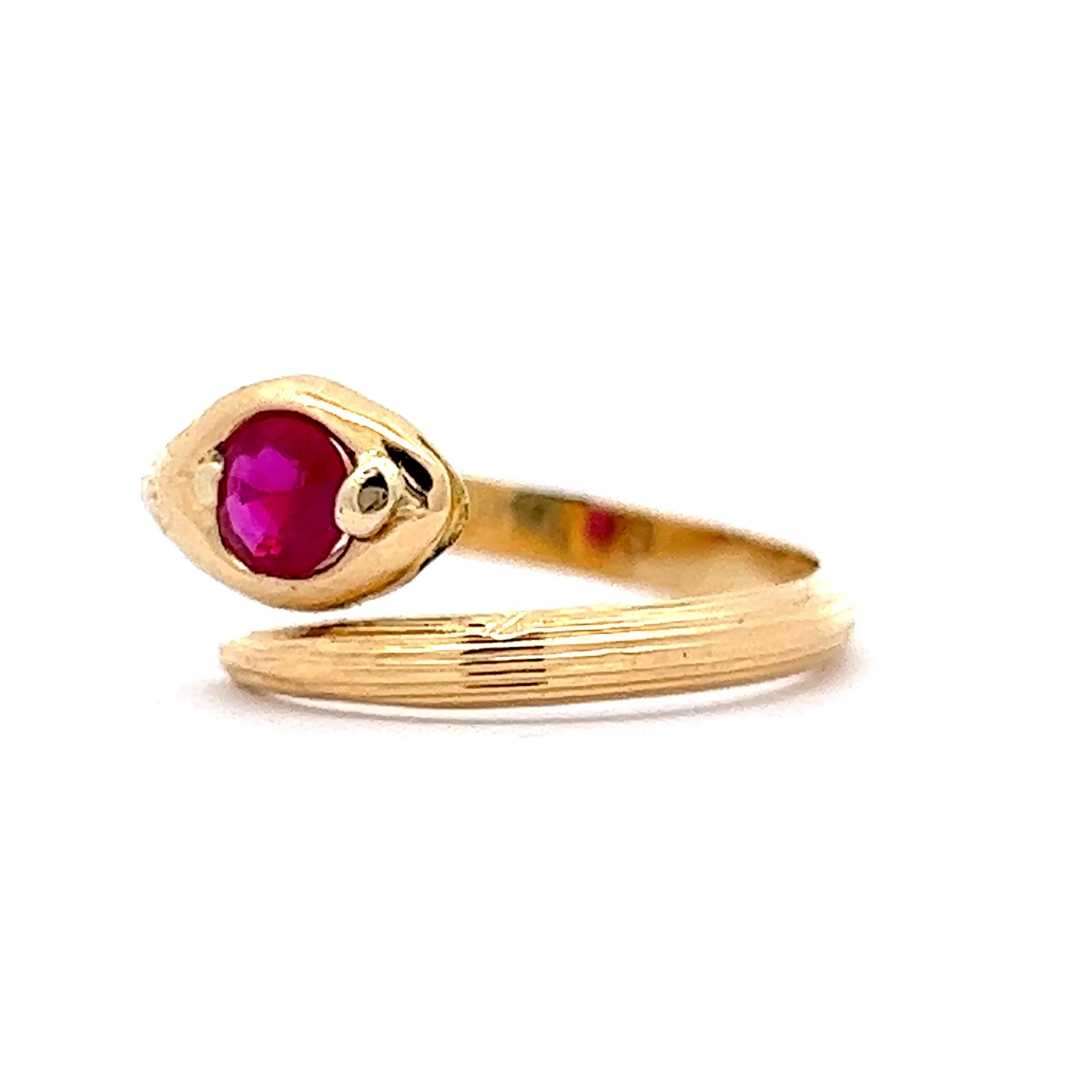 Vintage Mid-Century Ruby Snake Ring in 18k Yellow Gold - Image 2