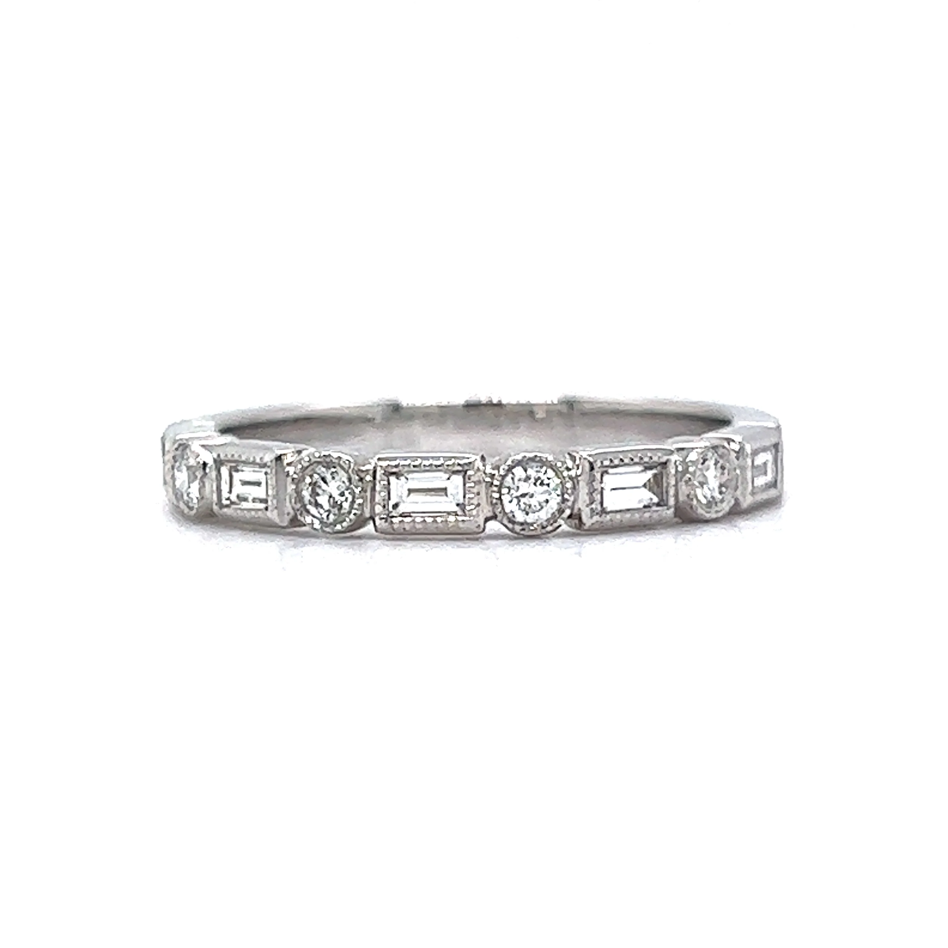 .33 Round & Baguette Diamond Wedding Band in 14k White Gold