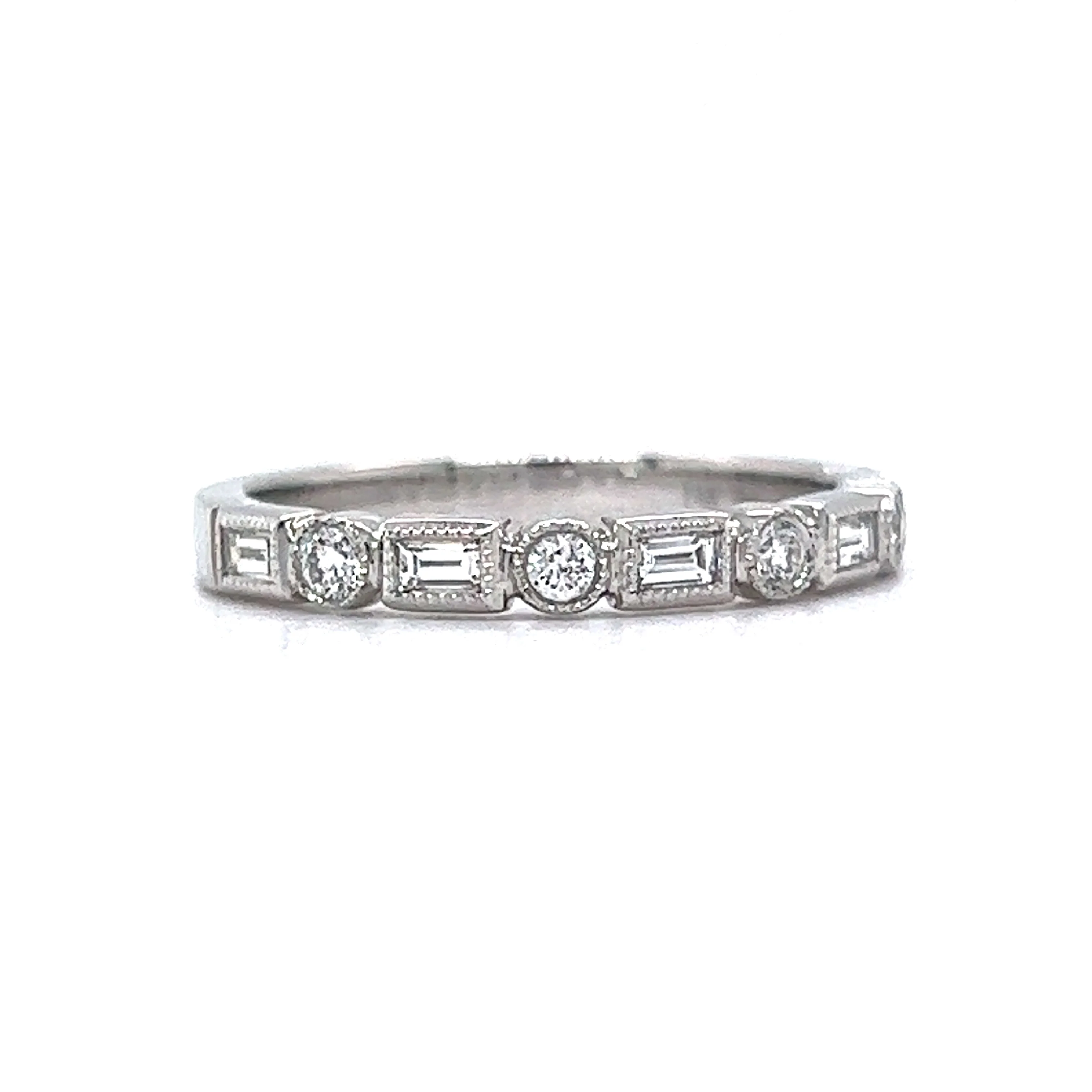 .33 Round & Baguette Diamond Wedding Band in 14k White Gold - Image 3