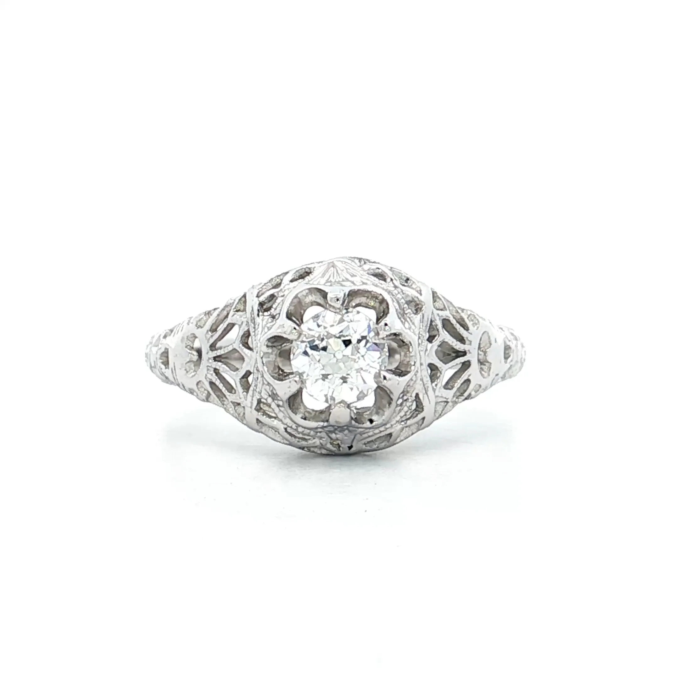 .35 Antique Old Mine Diamond Engagement Ring 18k