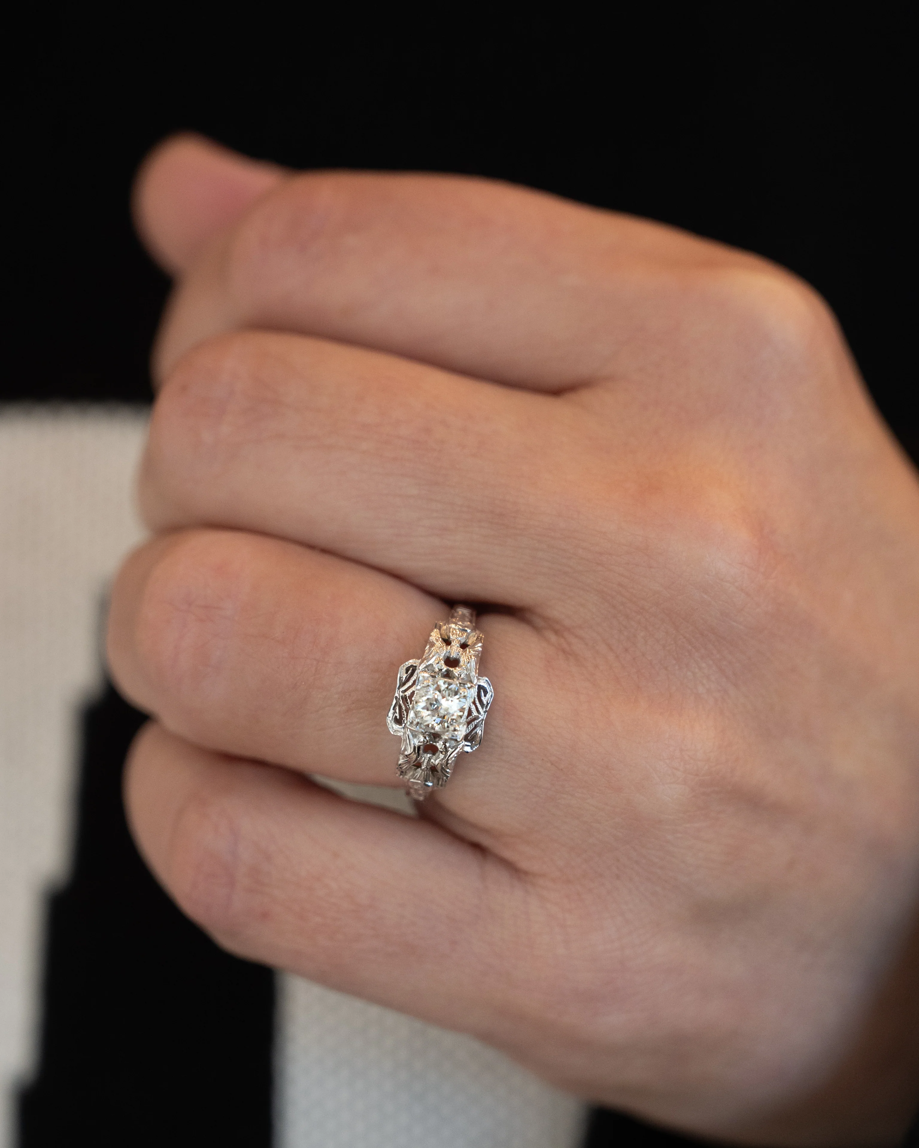 .35 Antique Solitaire Diamond Engagement Ring 18k - Image 7