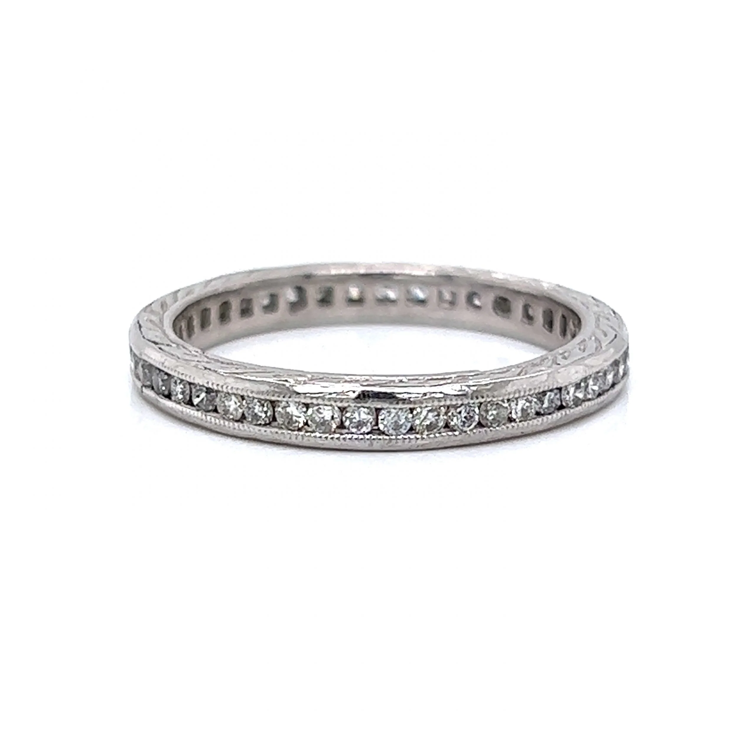 .35 Diamond Eternity Engraved Wedding Band in Platinum