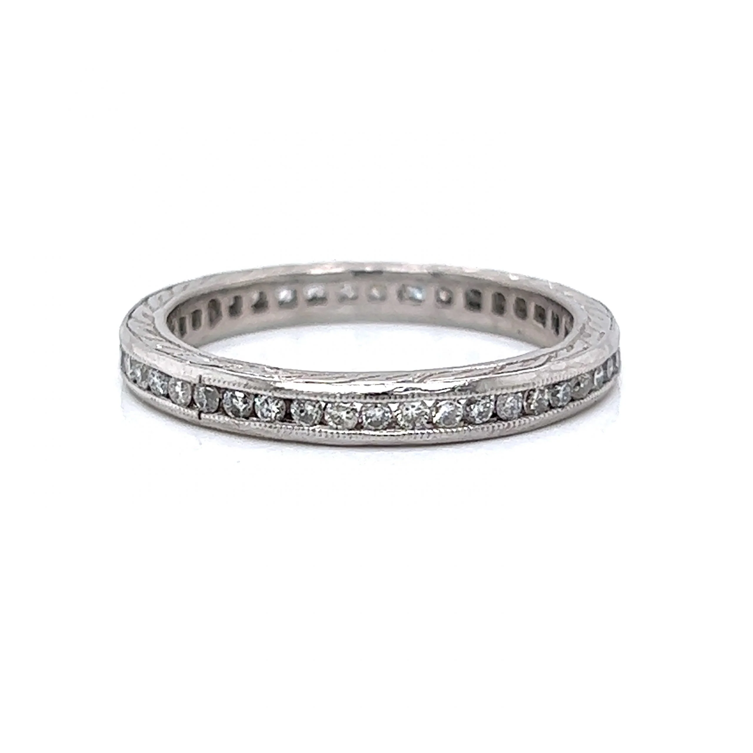 .35 Diamond Eternity Engraved Wedding Band in Platinum - Image 3