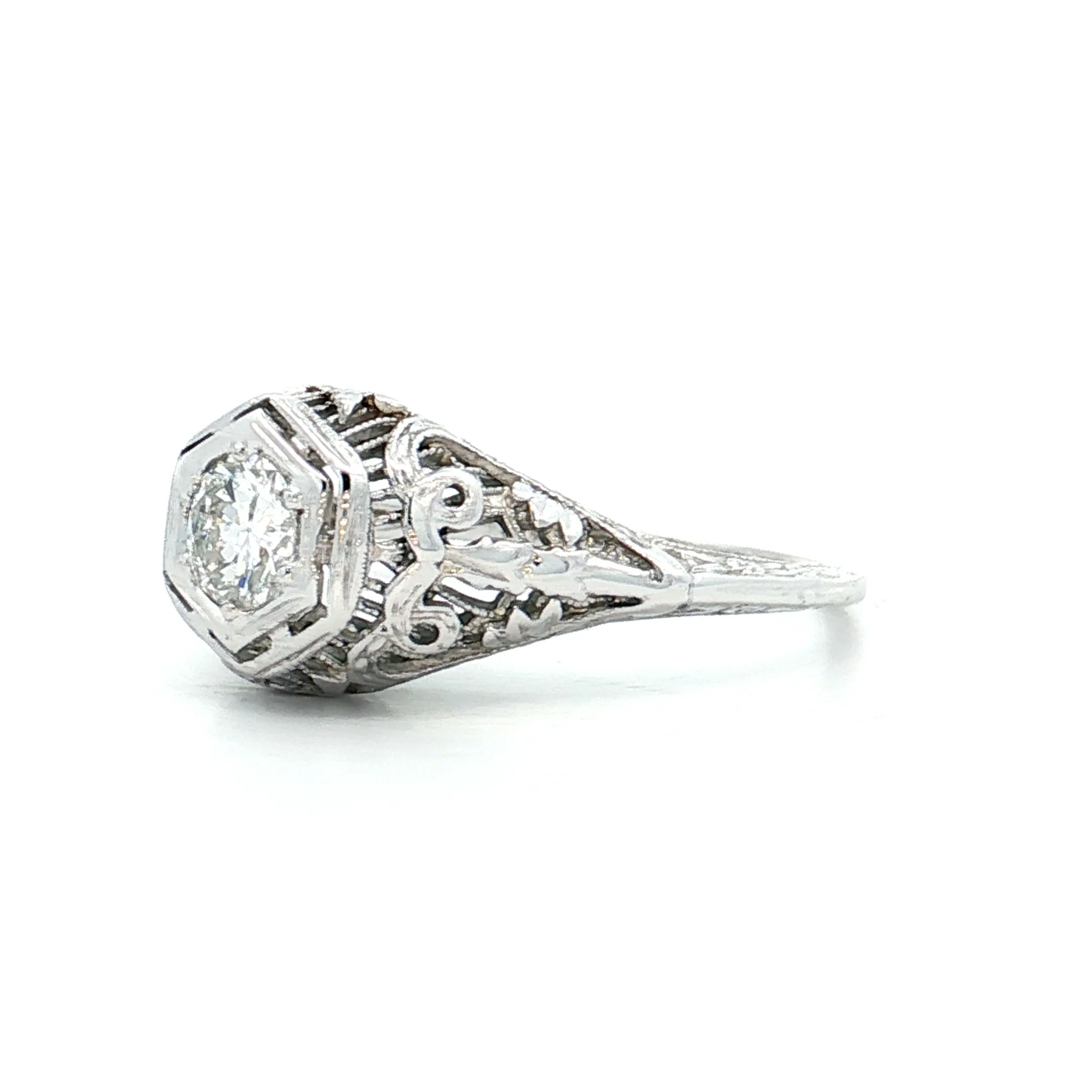.35 Vintage Deco Diamond Filigree Engagement Ring 18k - Image 2