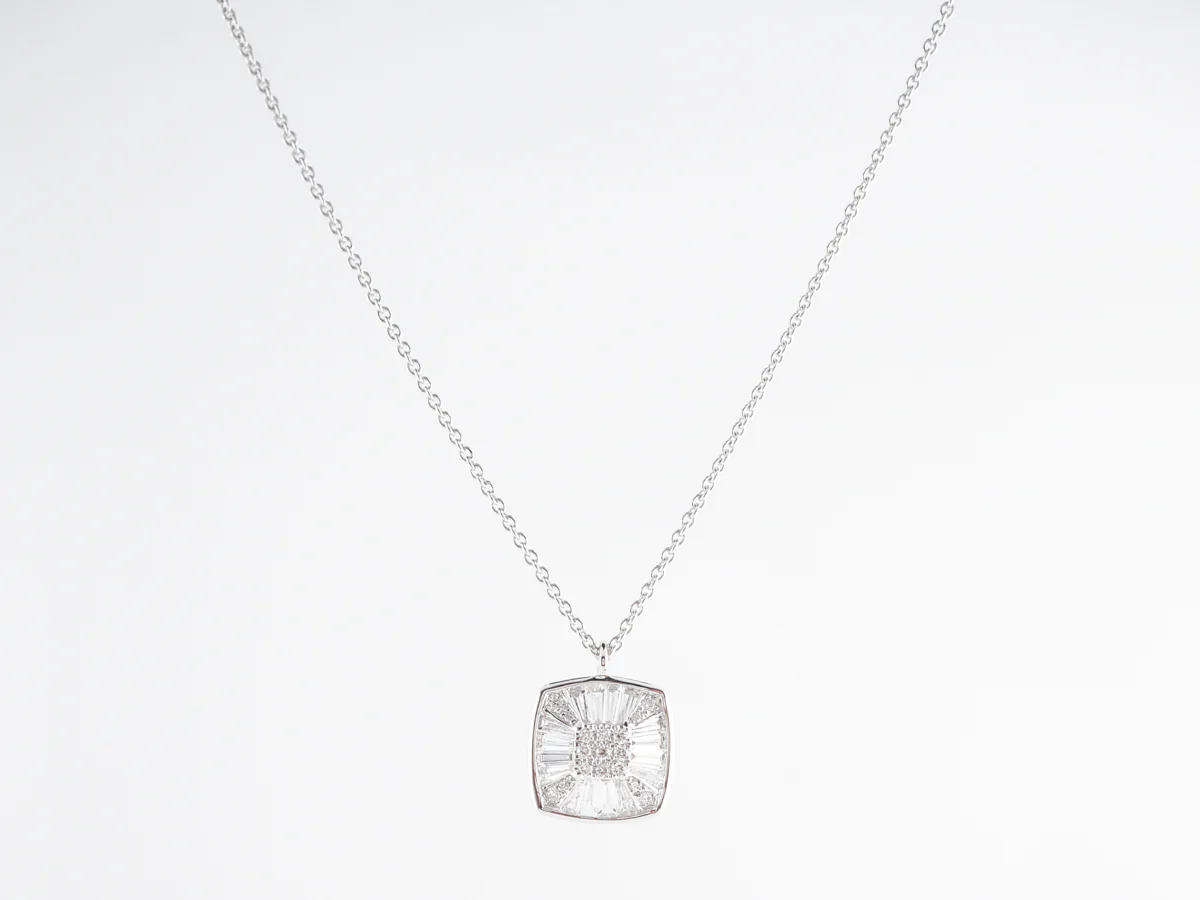 .36 Round & Baguette Diamond Pendant in 18K White Gold